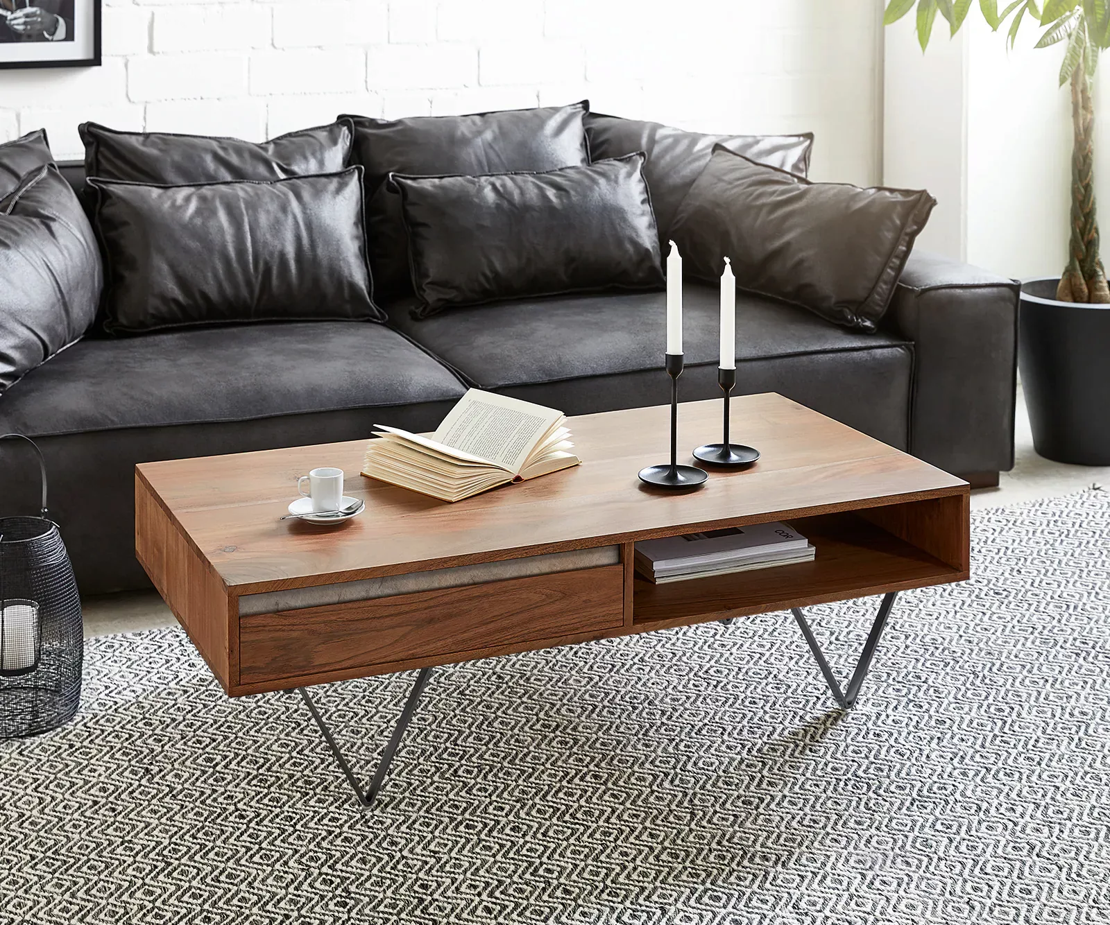 Couchtisch Stonegrace 115x60 cm Akazie Braun Schiefer 2 Schubladen 1 Fach V günstig online kaufen