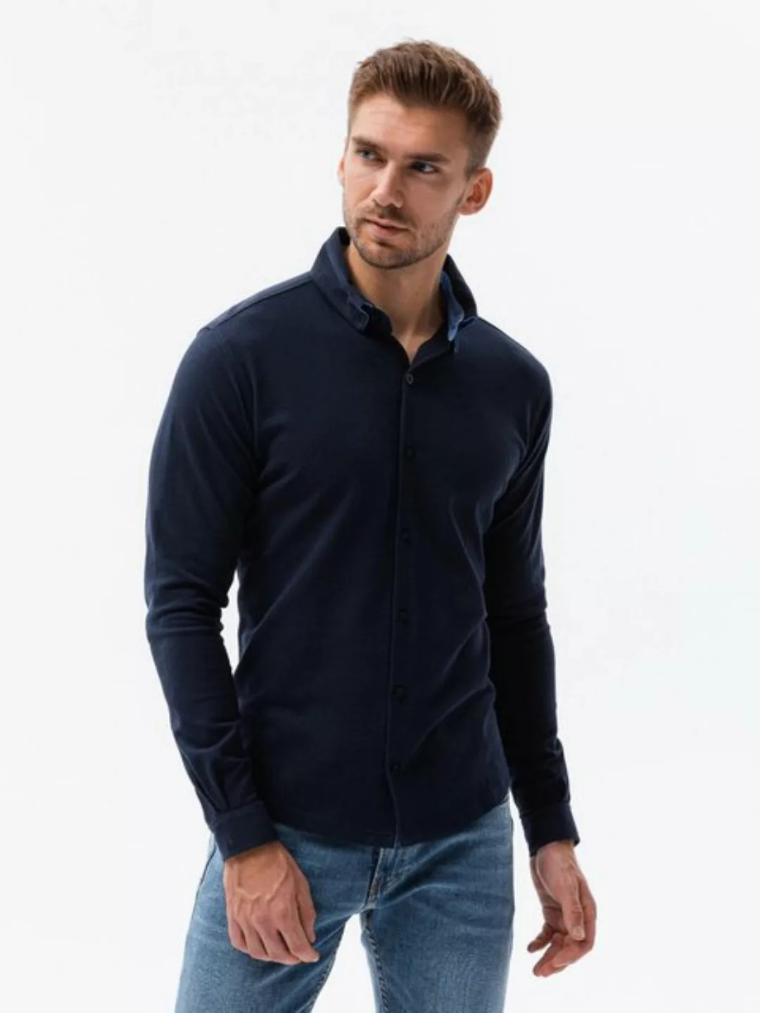 OMBRE Langarmhemd Herrenstrickhemd SLIM FIT langarm günstig online kaufen