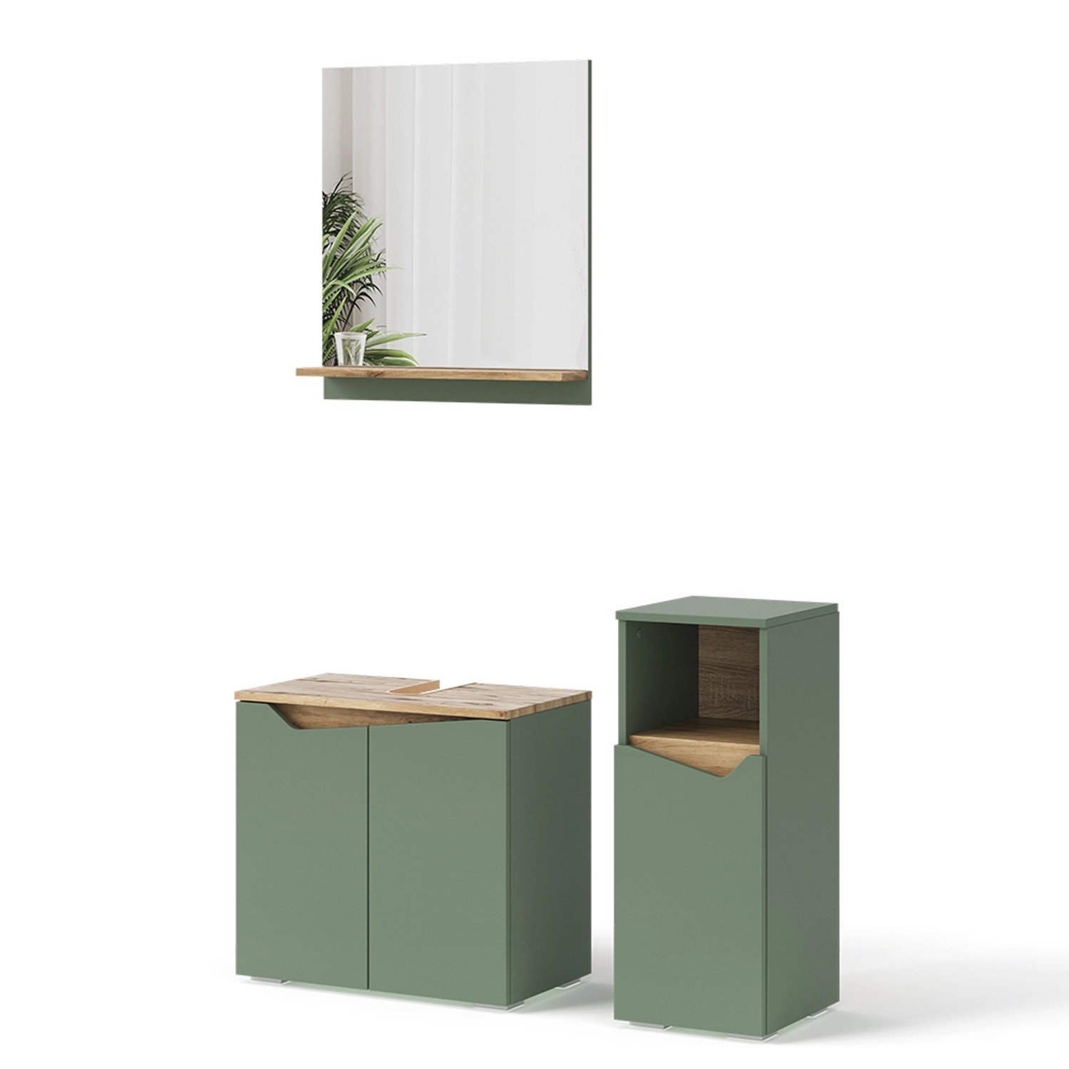 Vicco Badmöbel-Set Marelle Grün/Artisan 3 Teile mit Midischrank günstig online kaufen