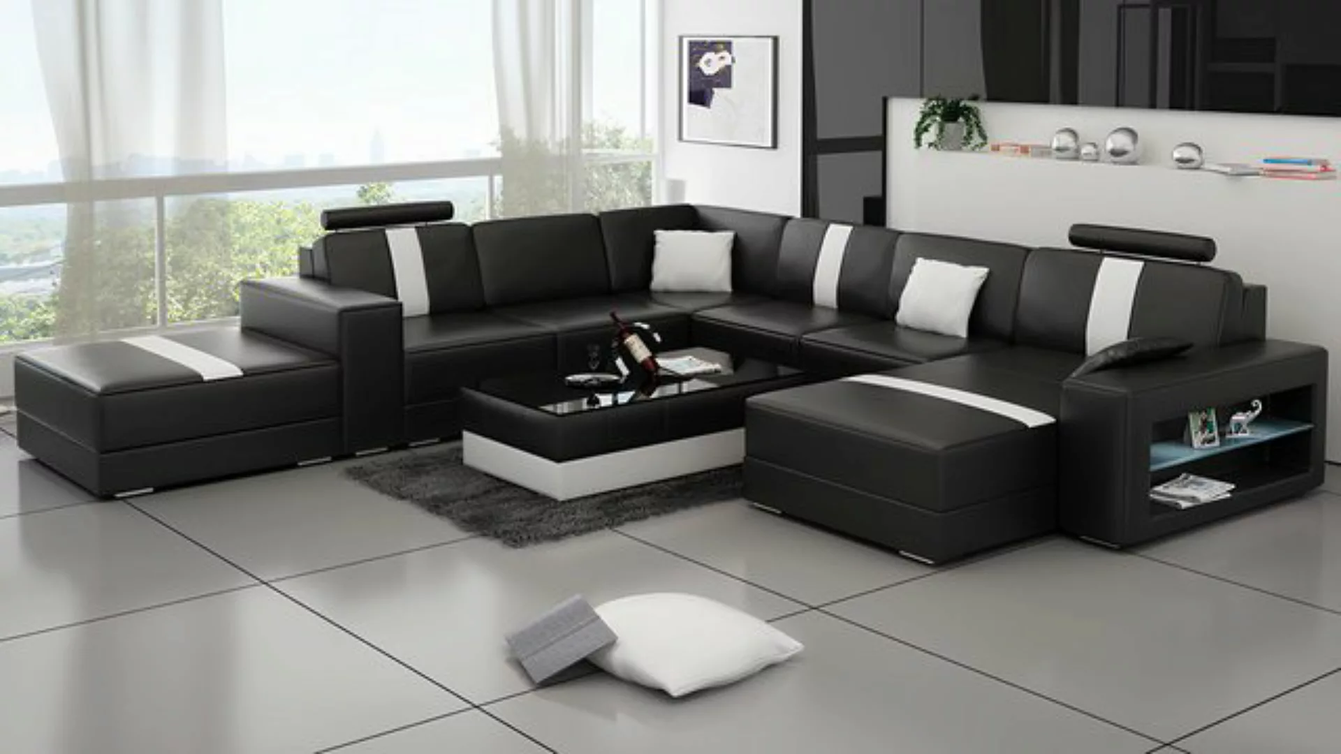 Xlmoebel Sofa Sofa aus Leder in U-Form Wohnlandschaft Eckcouch Set Modernes günstig online kaufen