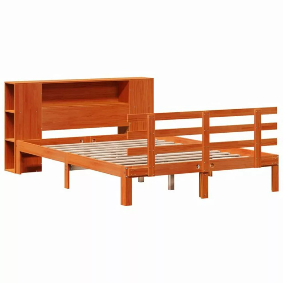 vidaXL Bett Massivholzbett mit Regal ohne Matratze Wachsbraun 135x190 cm günstig online kaufen