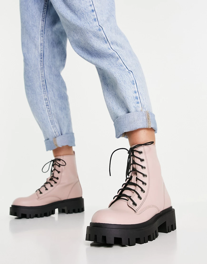 BEBO – Obey – Schnürstiefel in Rosa mit dicker Sohle günstig online kaufen