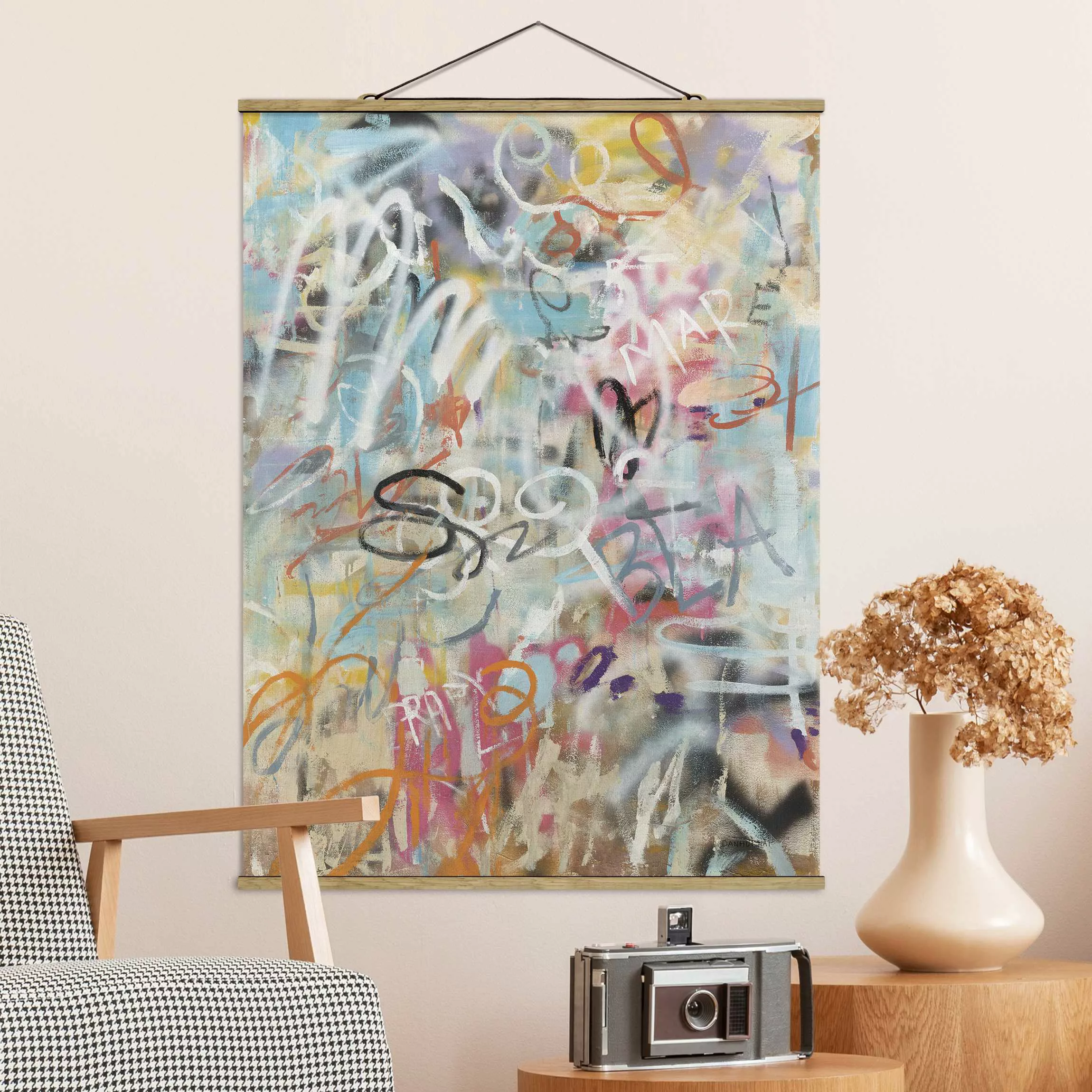 Stoffbild mit Posterleisten Graffiti Love in Pastell günstig online kaufen