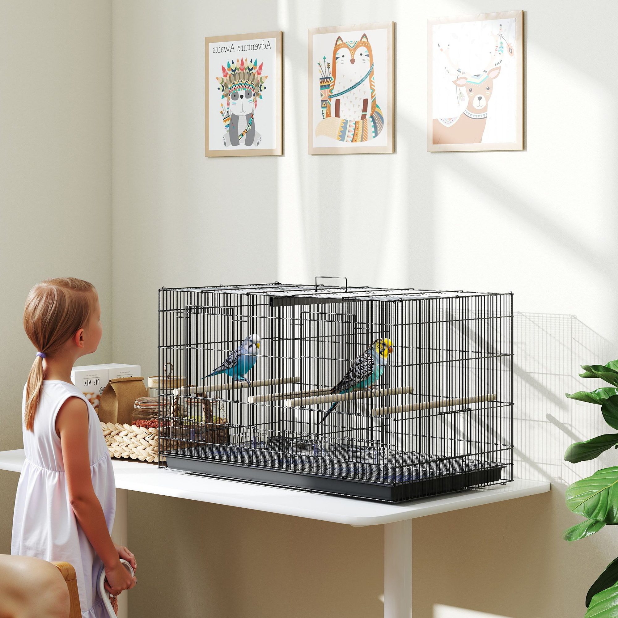 PawHut Vogelkäfig Vogelvoliere aus Stahl innen mit Separator, 4 Holzsitzsta günstig online kaufen