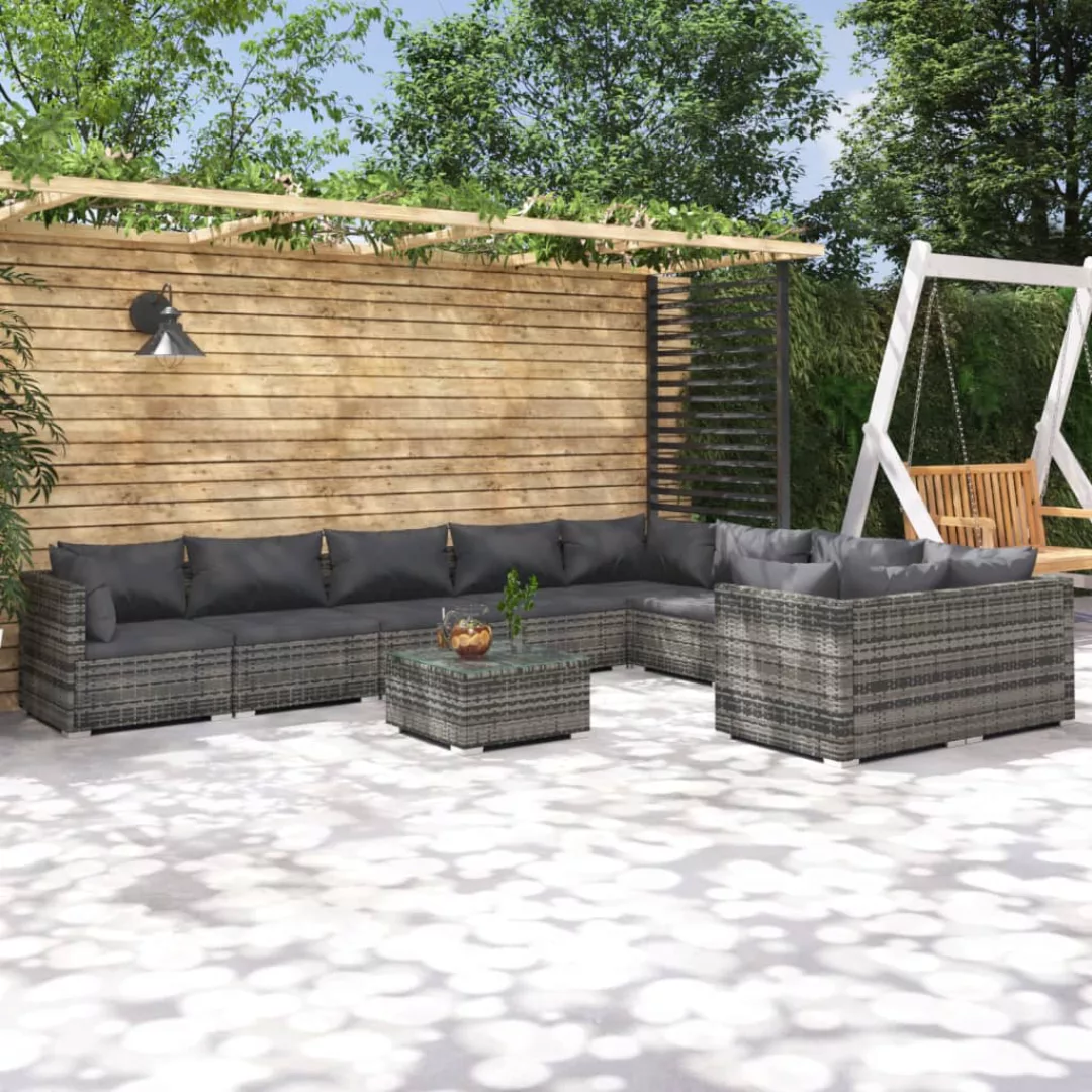 Vidaxl 10-tlg. Garten-lounge-set Mit Kissen Poly Rattan Grau günstig online kaufen