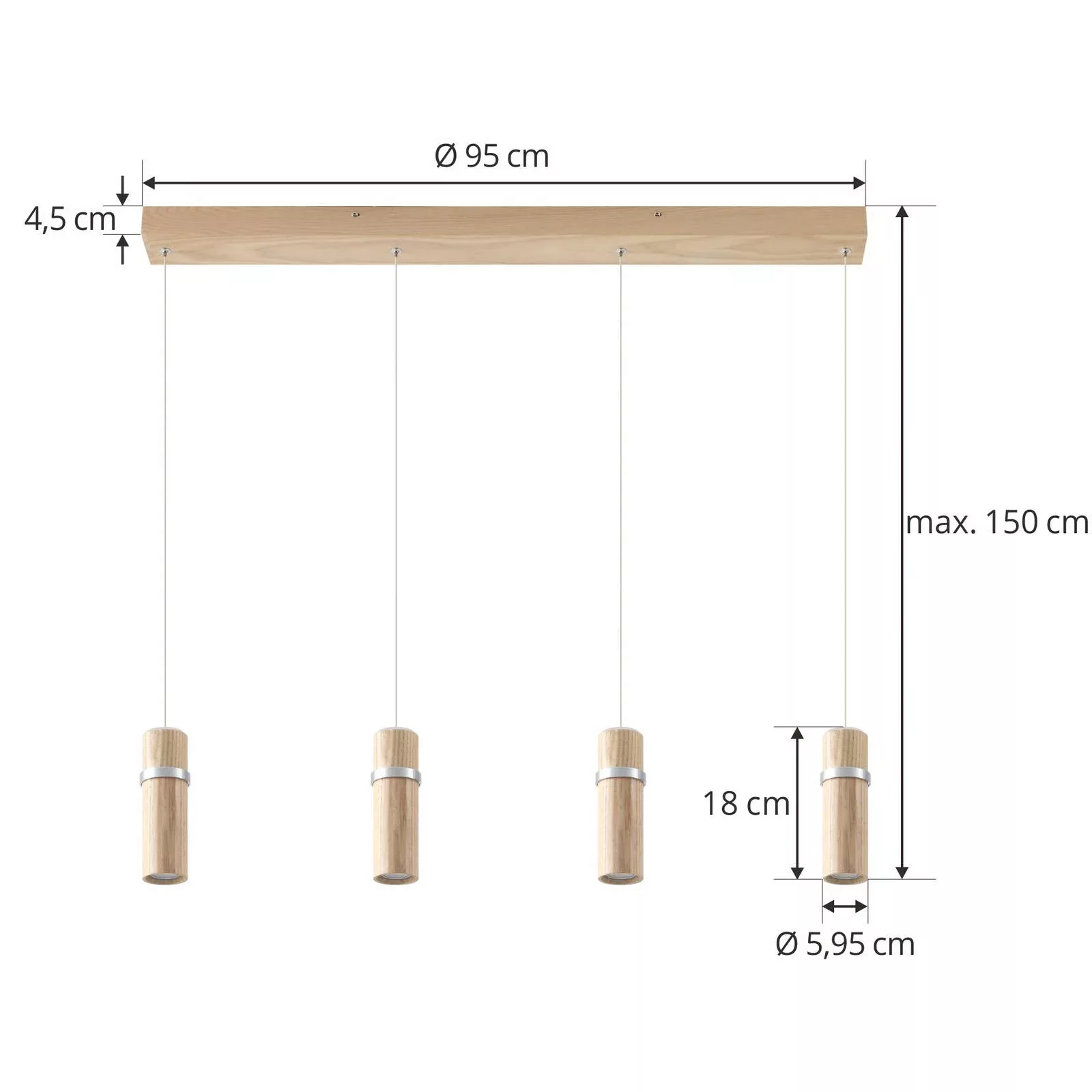 Lucande LED-Hängeleuchte Nojus, 4-flg., Holz, up/down, 95 cm günstig online kaufen
