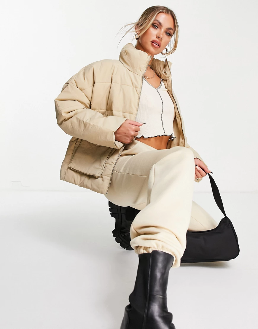 Na-KD – Oversize-Jacke in Beige mit Taschen-Neutral günstig online kaufen