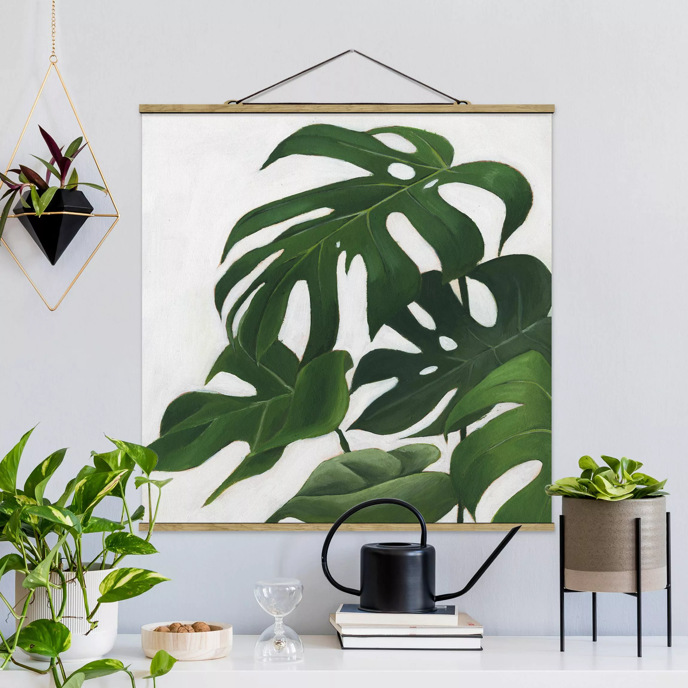 Stoffbild Blumen mit Posterleisten - Quadrat Lieblingspflanzen - Monstera günstig online kaufen