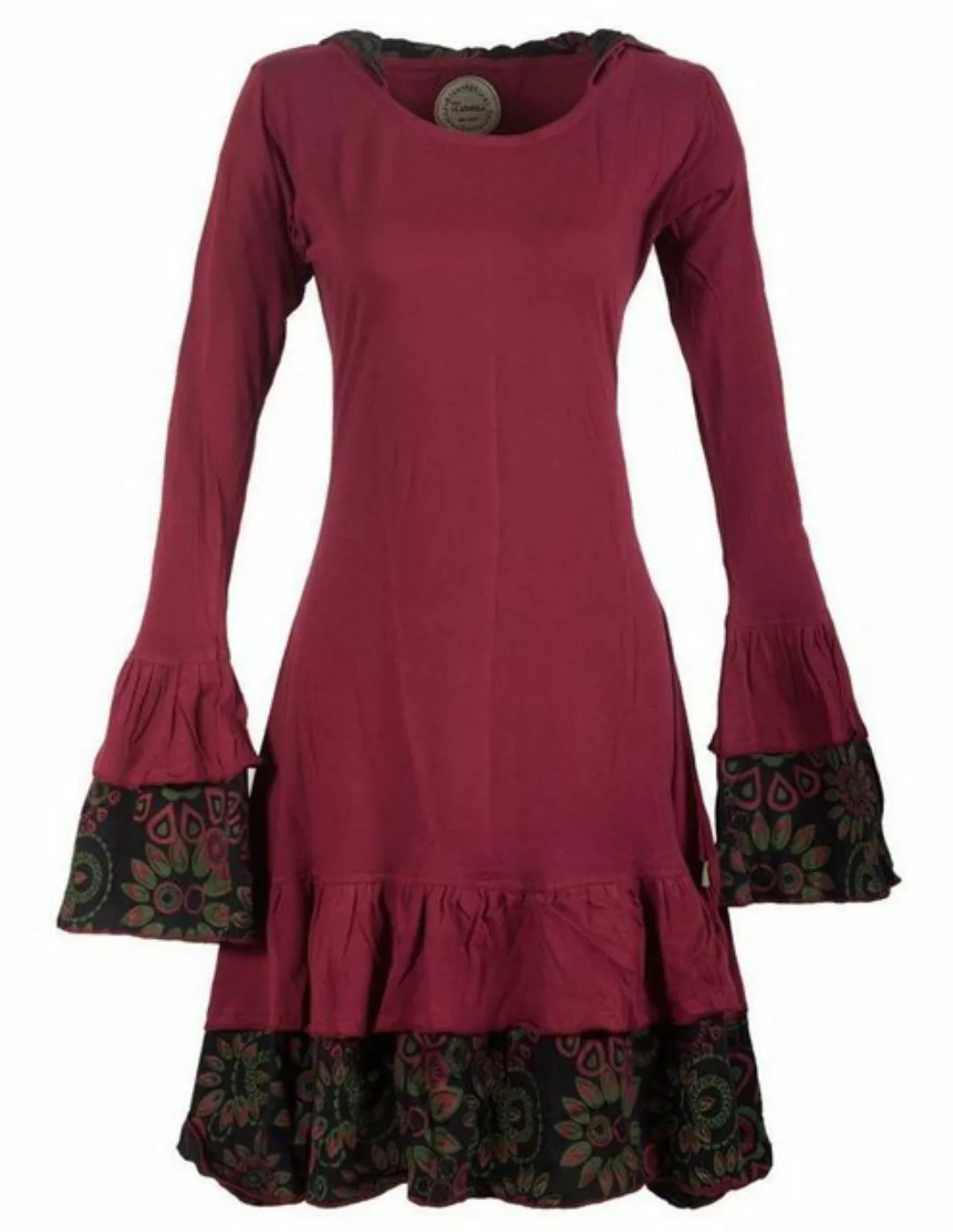 Vishes Jerseykleid Lagenlook Elfenkleid mit Zipfelkapuze und Rüschen Hippie günstig online kaufen