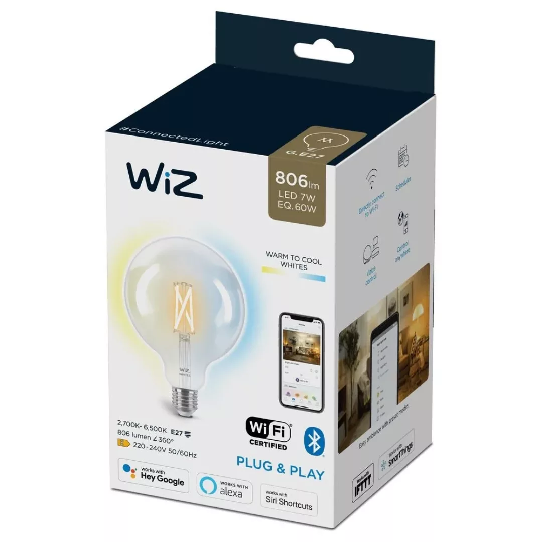 WiZ LED Smart Leuchtmittel in Transparent E27 G125 7W 806lm günstig online kaufen