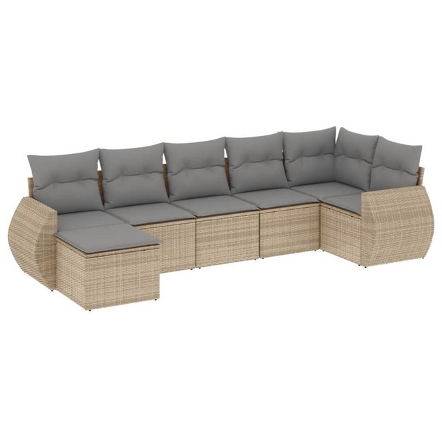 vidaXL Sofaelement 7-tlg. Garten-Sofagarnitur mit Kissen Beige Poly Rattan günstig online kaufen