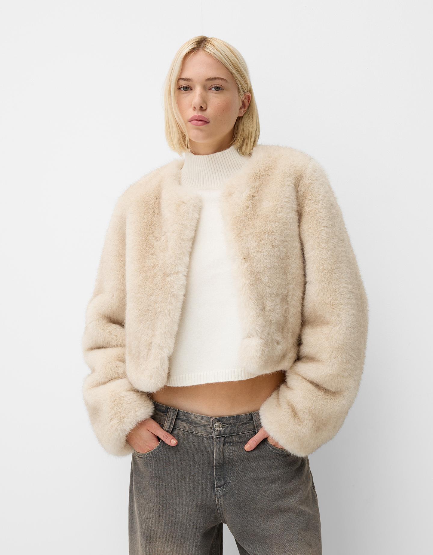 Bershka Fellmantel Damen M Beige günstig online kaufen