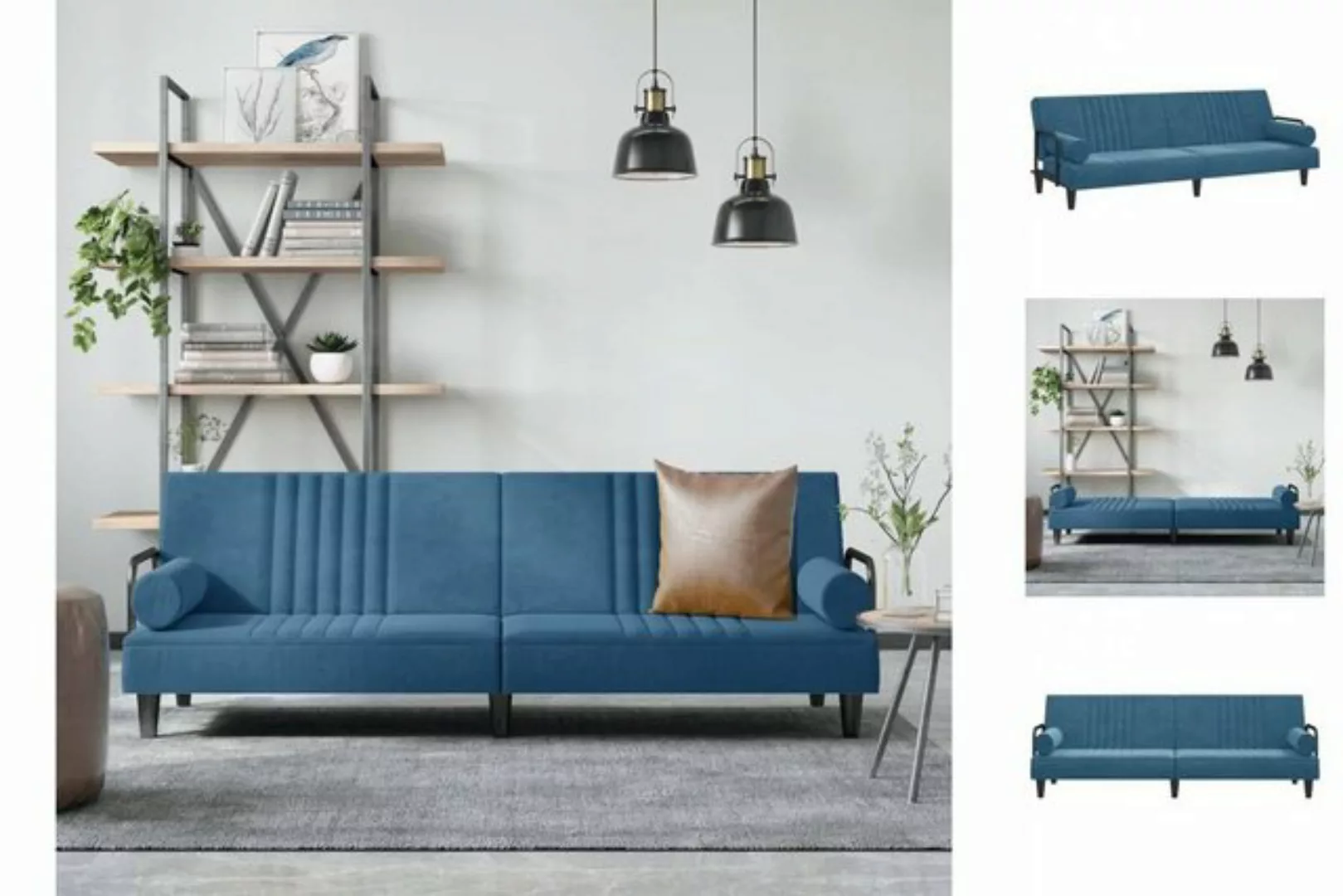 vidaXL Sofa Schlafsofa mit Armlehnen Blau Samt Schlafcouch Couch Sofa günstig online kaufen