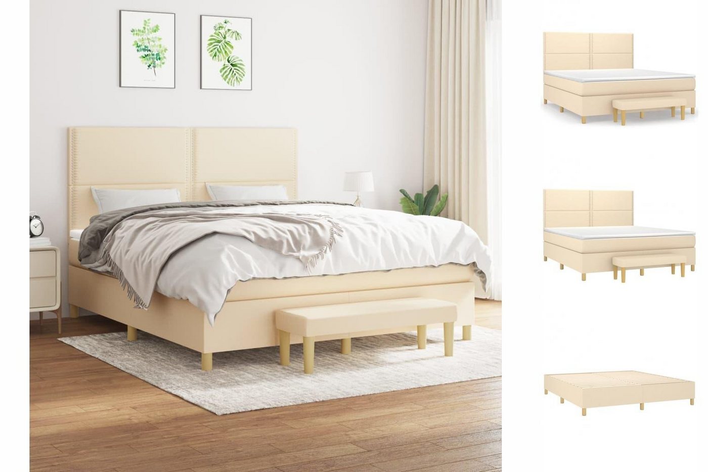 vidaXL Boxspringbett Boxspringbett mit Matratze Creme 160x200 cm Stoff Bett günstig online kaufen