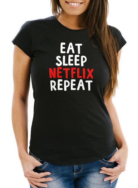 MoonWorks Print-Shirt Damen T-Shirt Eat sleep Netflix repeat Serienjunkie S günstig online kaufen