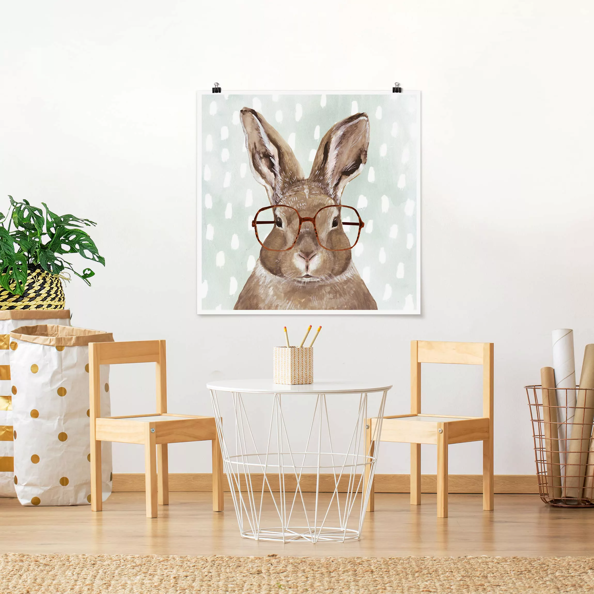 Poster Tiere - Quadrat Bebrillte Tiere - Hase günstig online kaufen