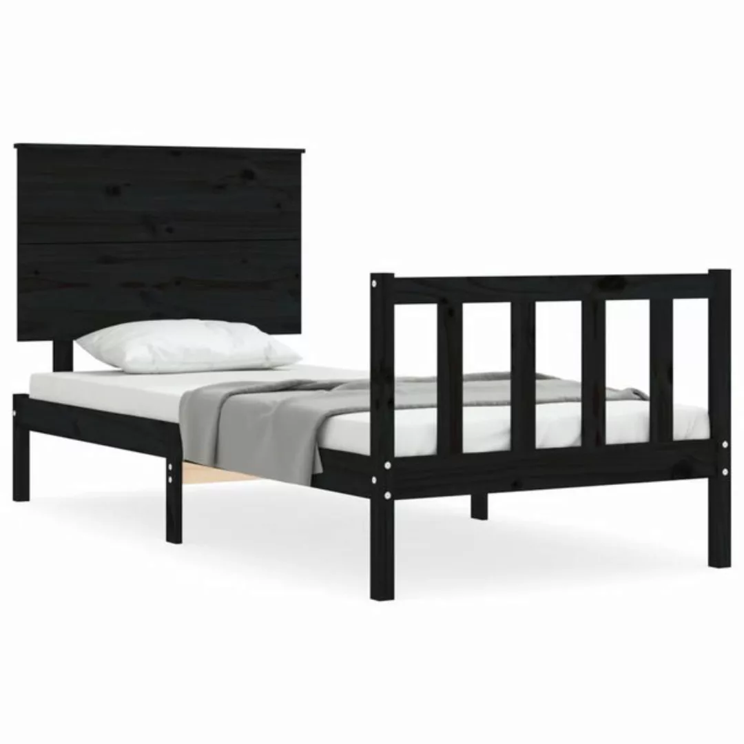 vidaXL Bettgestell Massivholzbett mit Kopfteil Schwarz 90x200 cm Bett Bettg günstig online kaufen