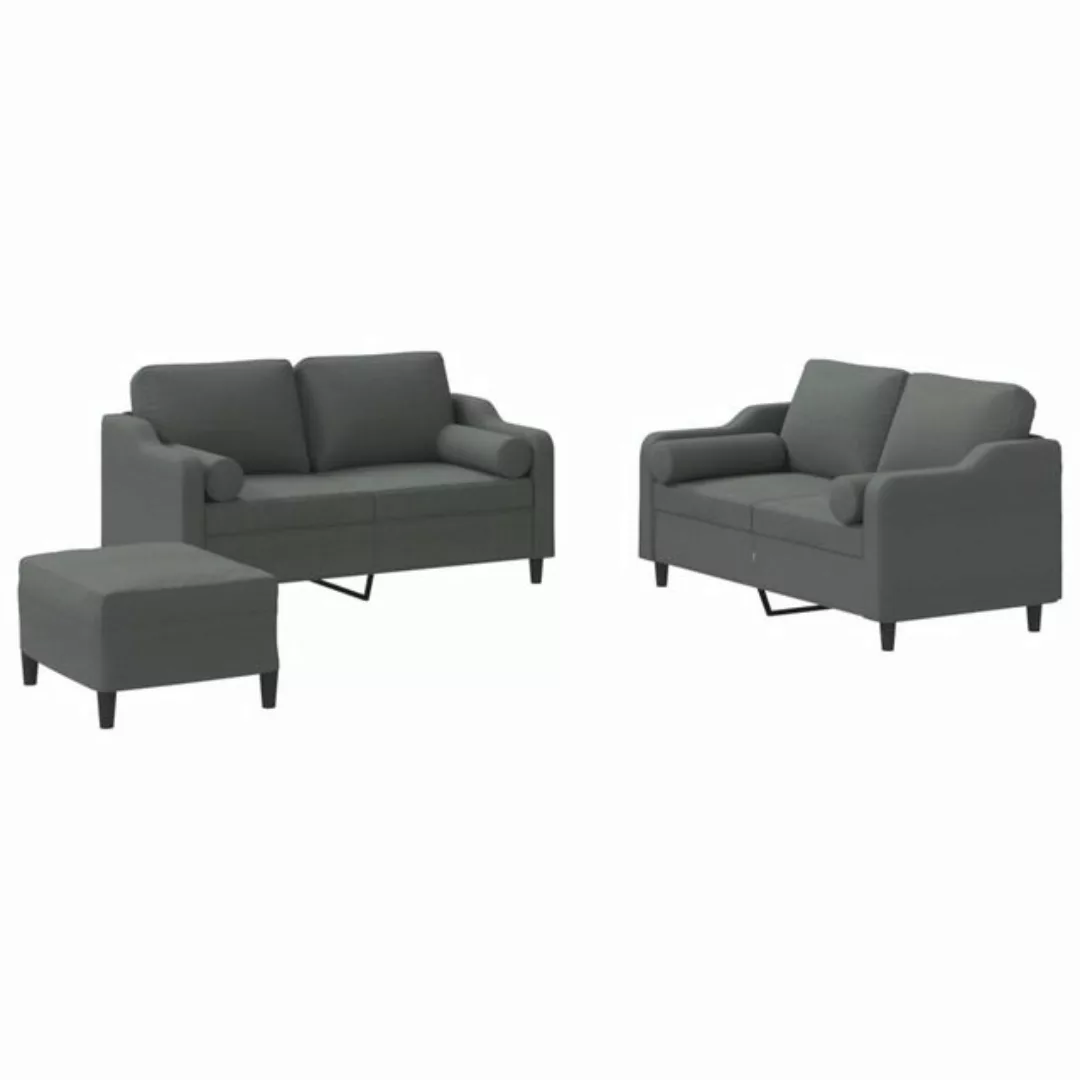 vidaXL Sofa 3-tlg. Sofagarnitur mit Kissen Dunkelgrau Stoff günstig online kaufen