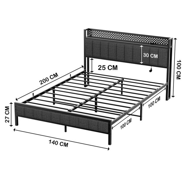 HAUSS SPOLE Polsterbett Metallbett Bettgestell Jugendbett mit USB-Port, LED günstig online kaufen