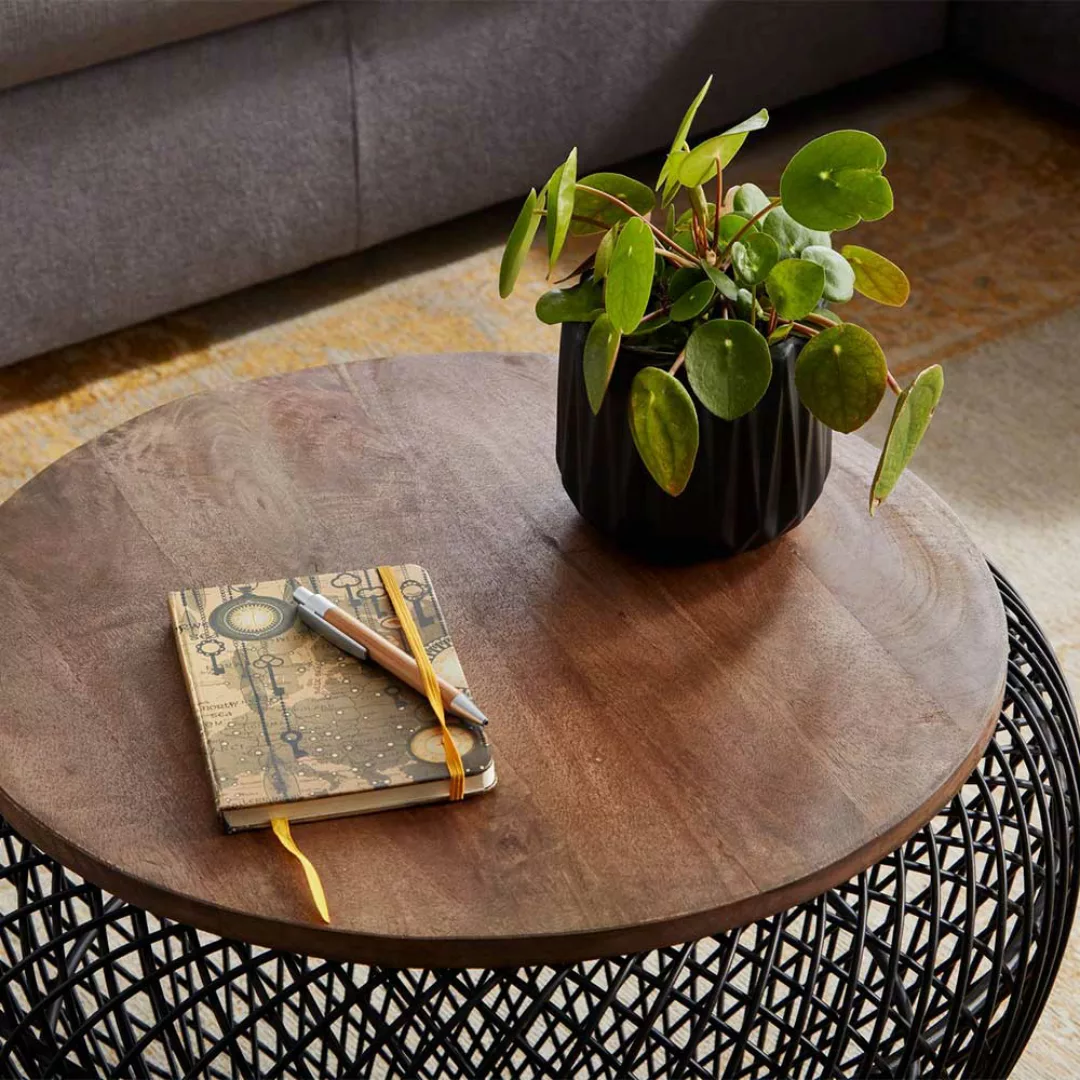 Draht Wohnzimmer Tisch mit abnehmbarer Tischplatte Massivholz günstig online kaufen