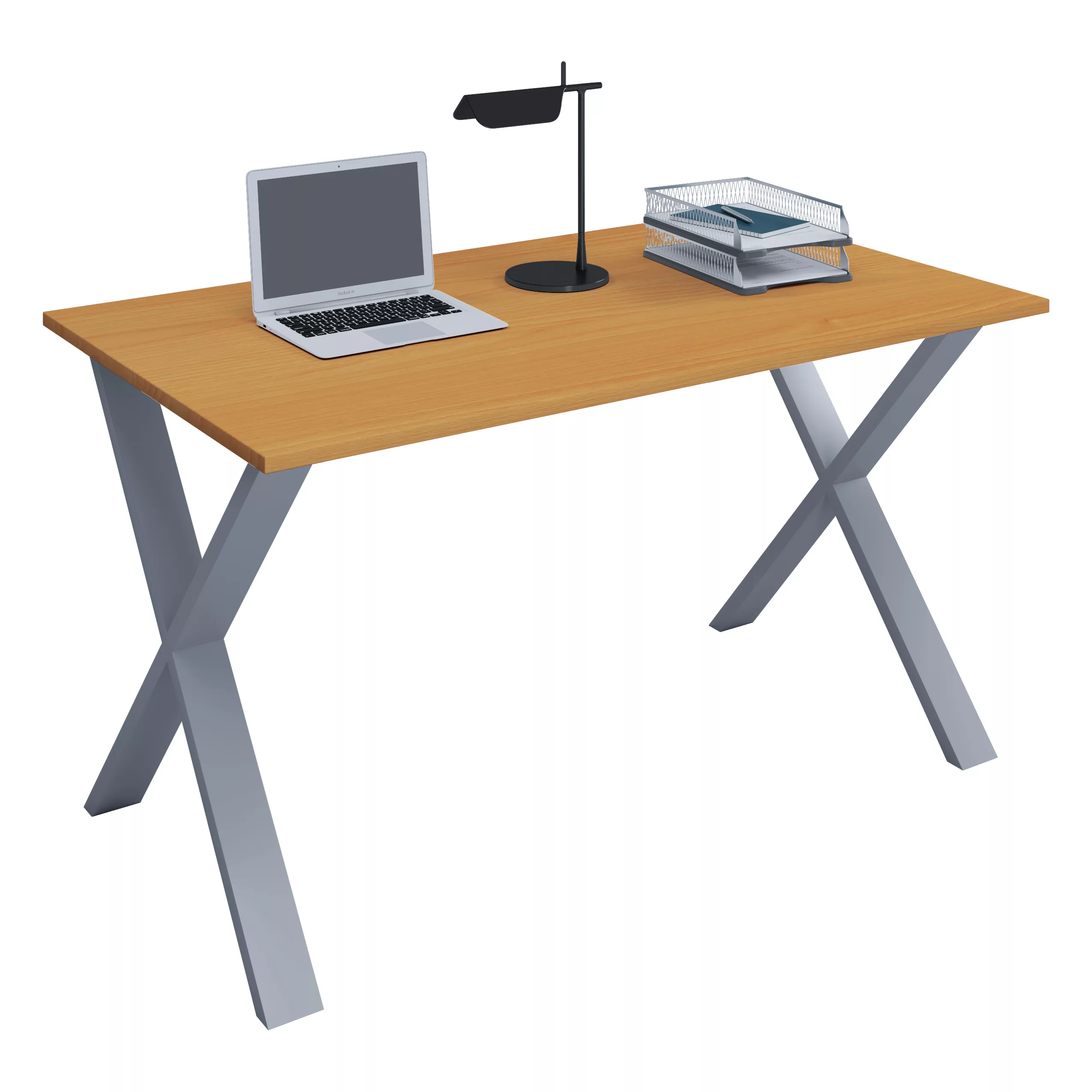 Schreibtisch VCM Lona 80x50 X-Fußgestell - Buche/Silber günstig online kaufen