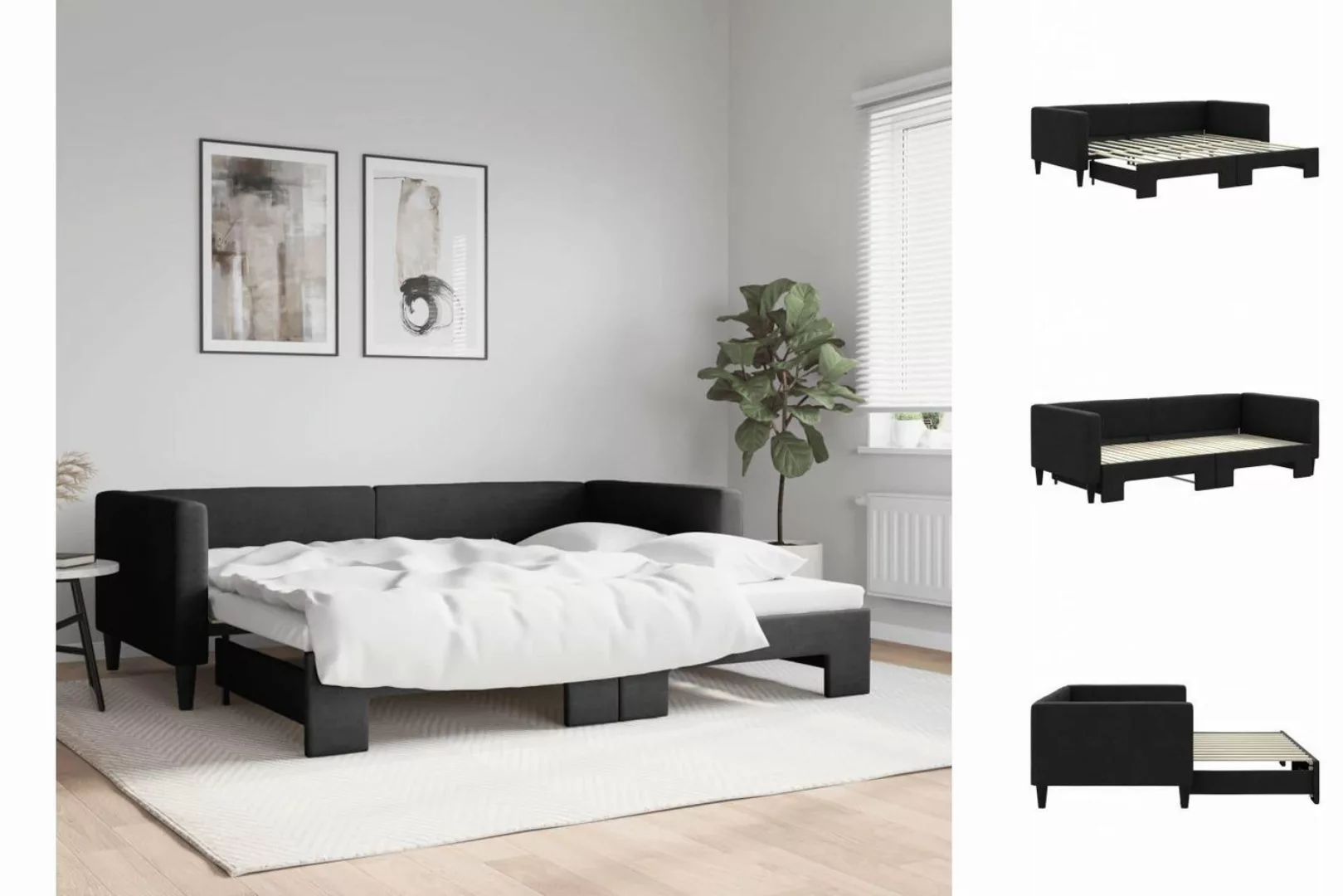 vidaXL Gästebett Tagesbett Ausziehbar Schwarz 90x200 cm Stoff Gästebett Bet günstig online kaufen