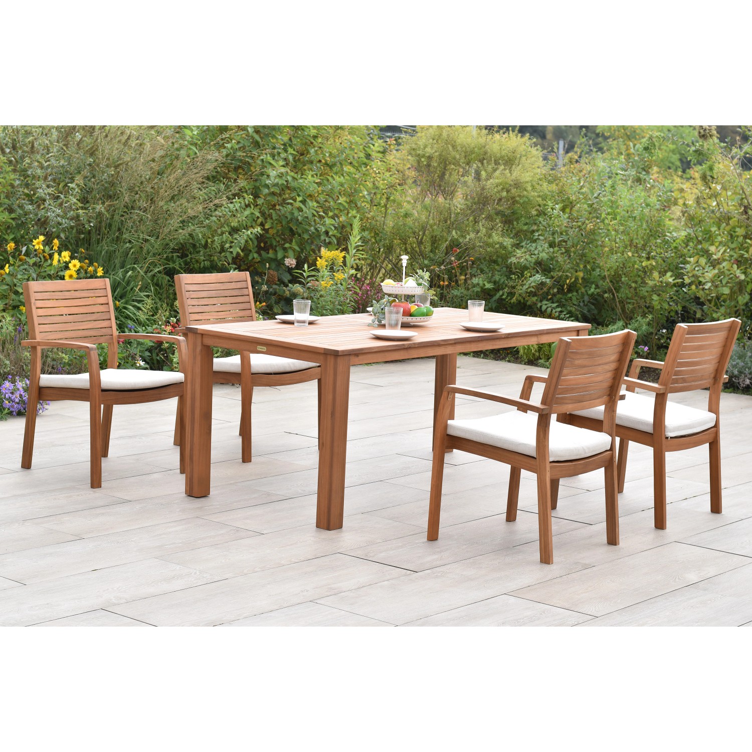 Merxx Batavia Set 9-tlg. 4 Stapelsessel 4 Auflagen Gartentisch 185 x 90 cm günstig online kaufen
