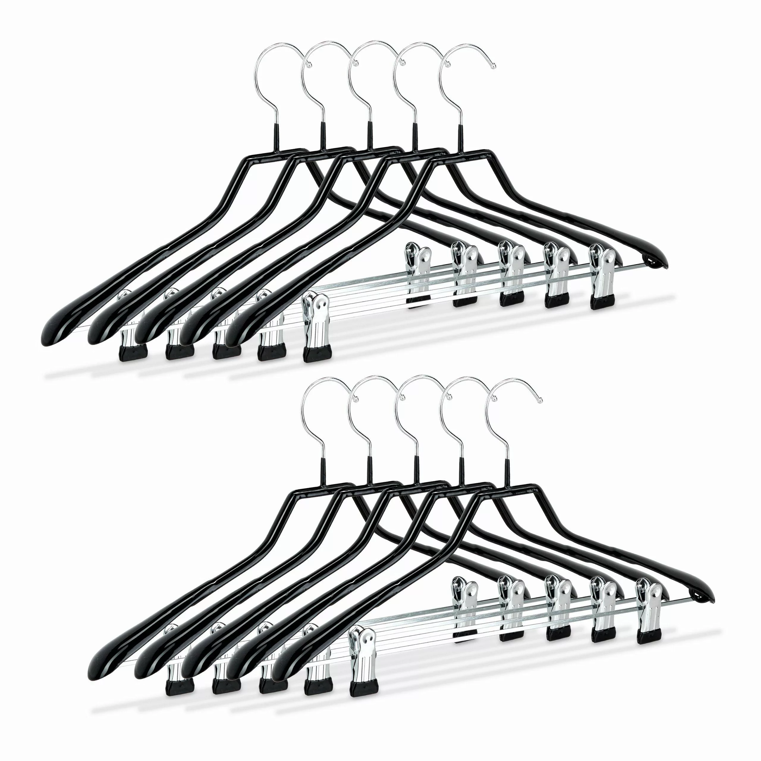 relaxdays Kleiderbügel 10er Set Klammerbügel schwarz günstig online kaufen