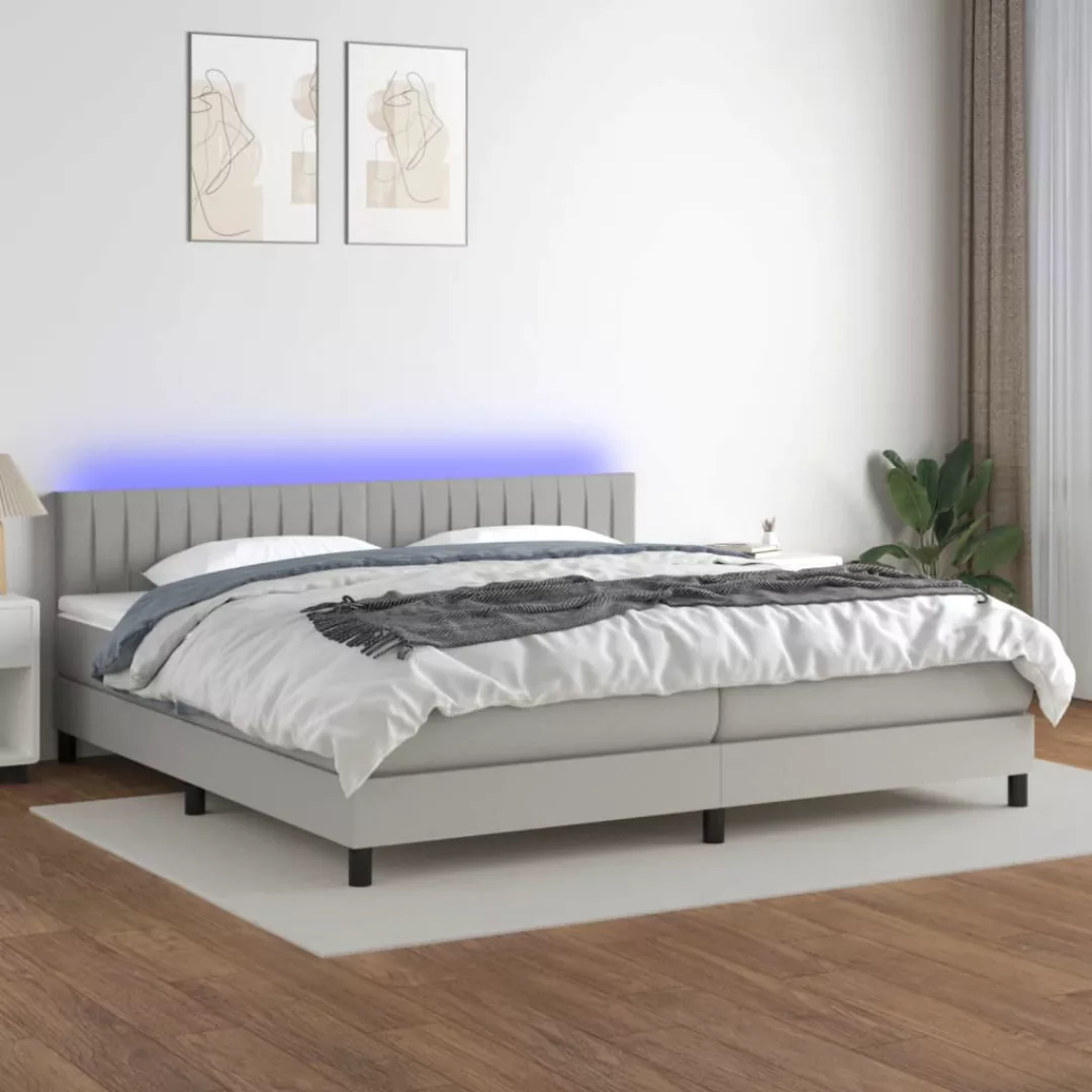 vidaXL Bettgestell Boxspringbett mit Matratze LED Hellgrau 200x200 cm Stoff günstig online kaufen