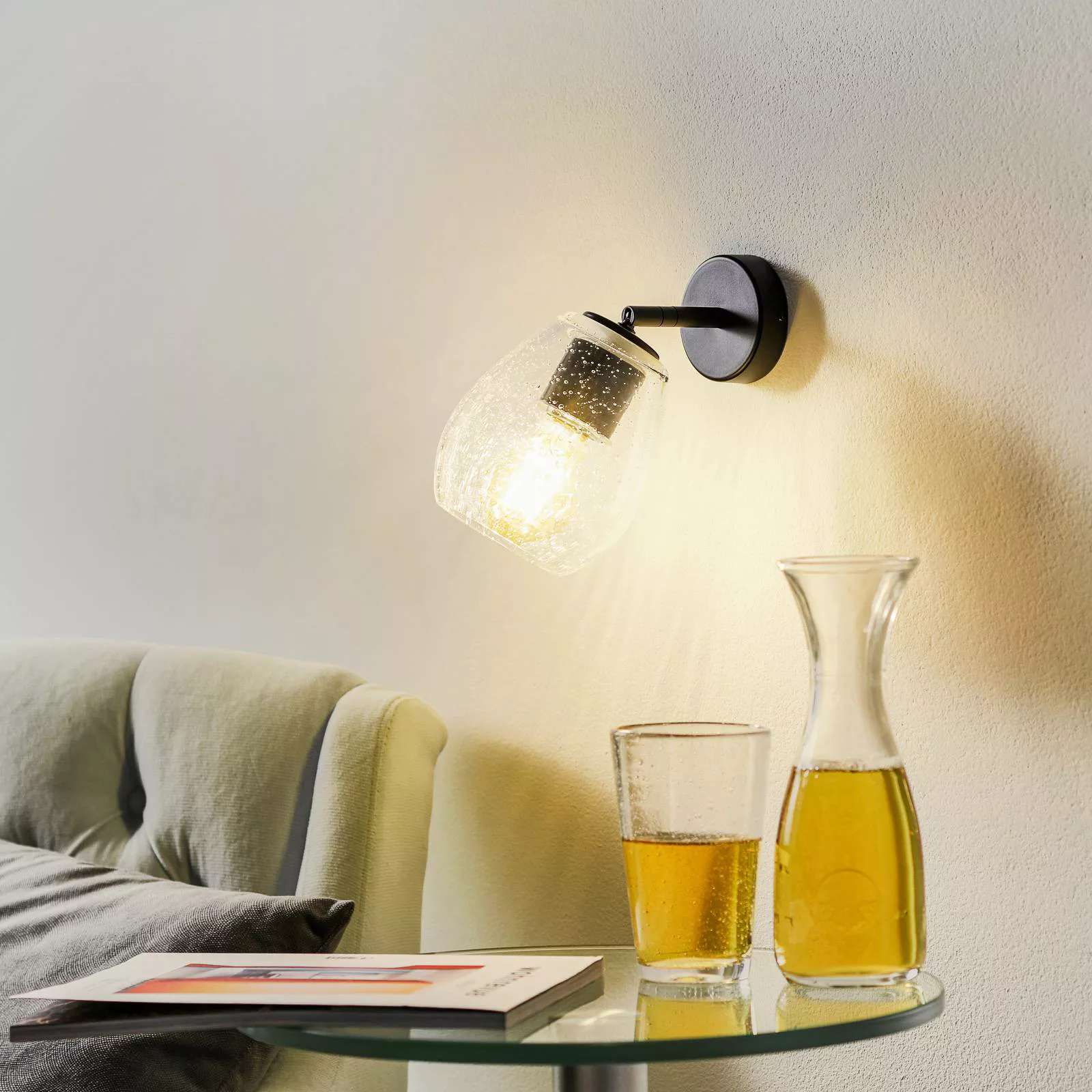 Casablanca Bagan - variable Wandlampe, Blasenglas günstig online kaufen