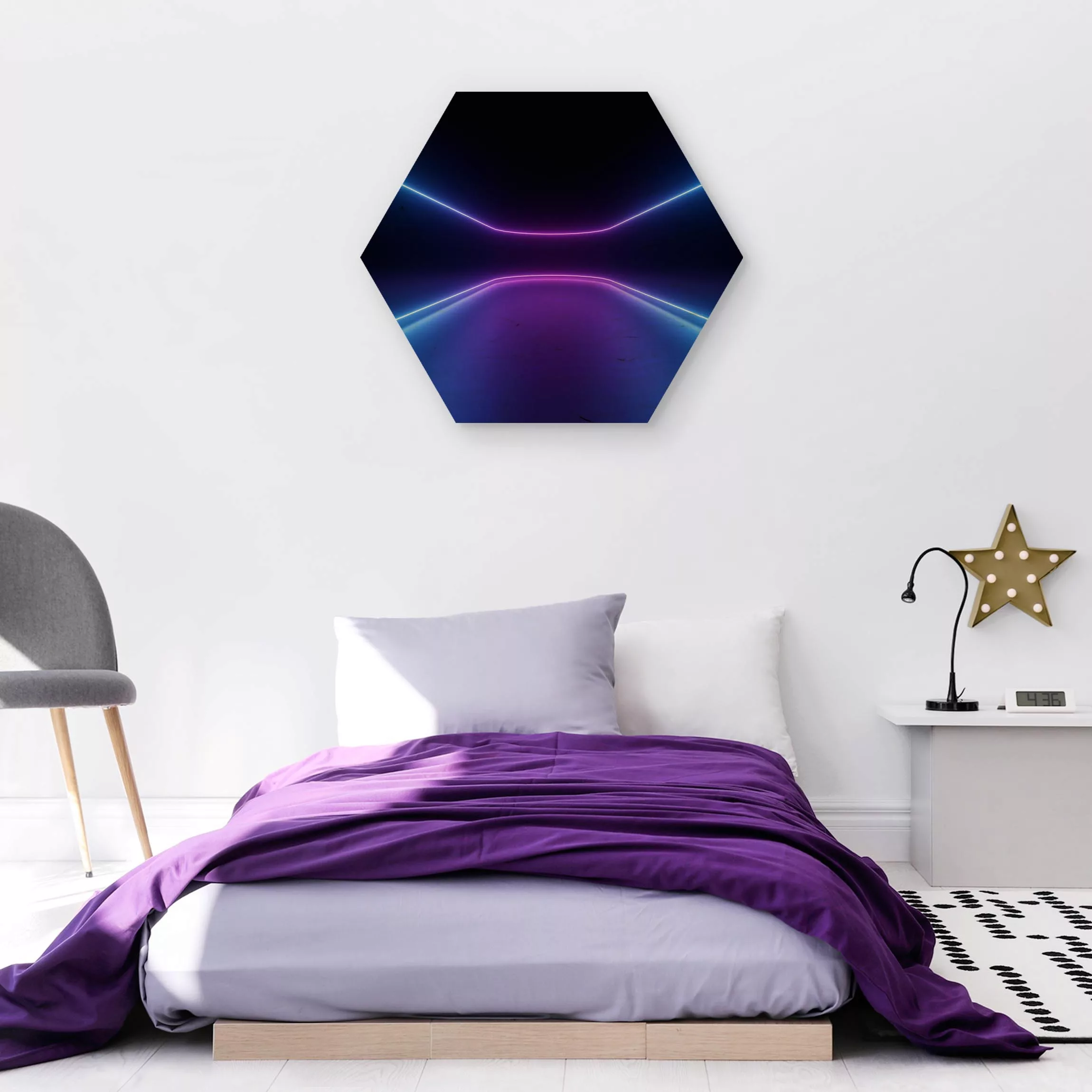 Hexagon-Holzbild Neonlichter günstig online kaufen