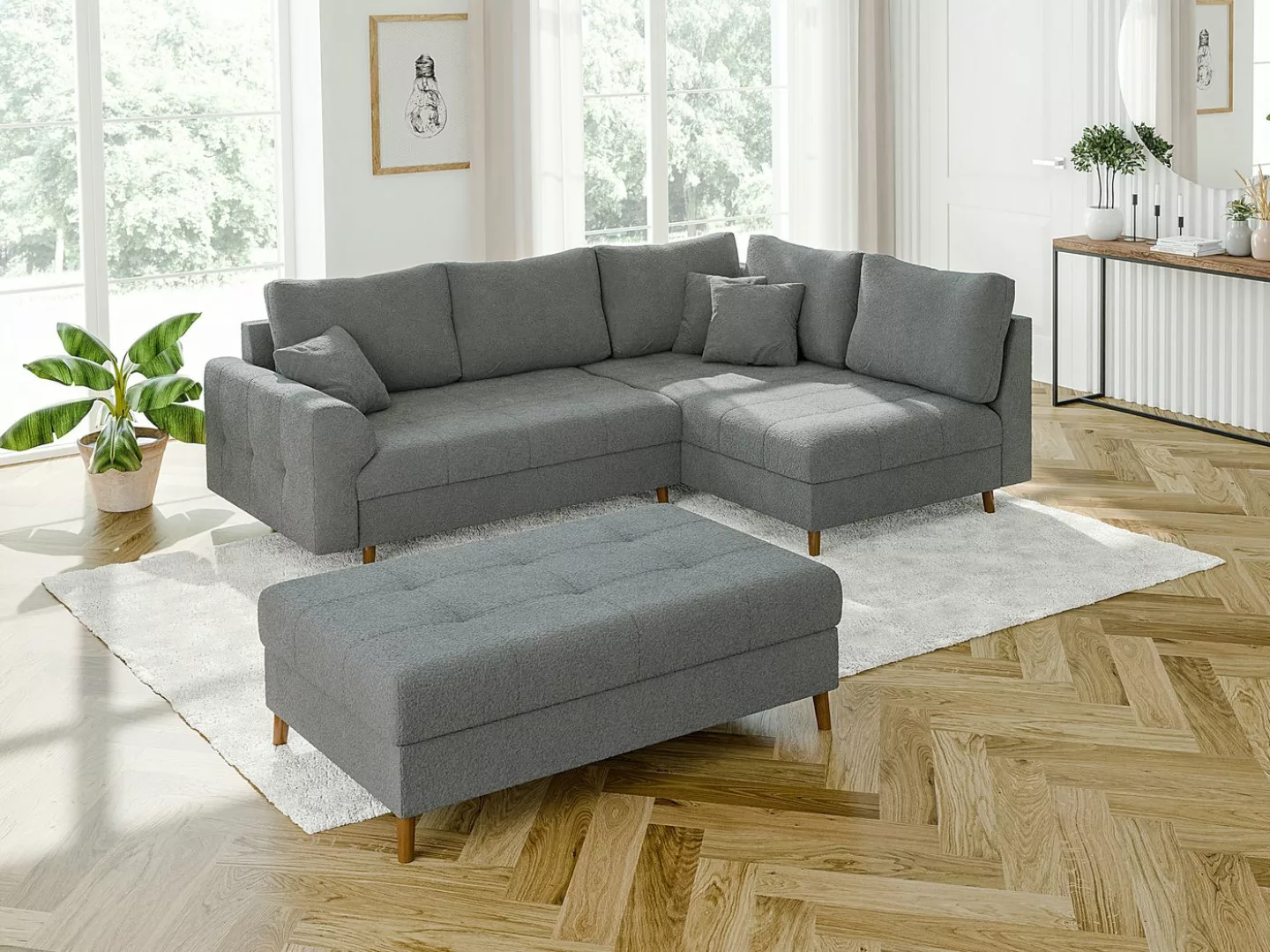 S-Style Möbel Ecksofa mit Schlaffunktion und Hocker Leif mit Holzfüßen, aus günstig online kaufen