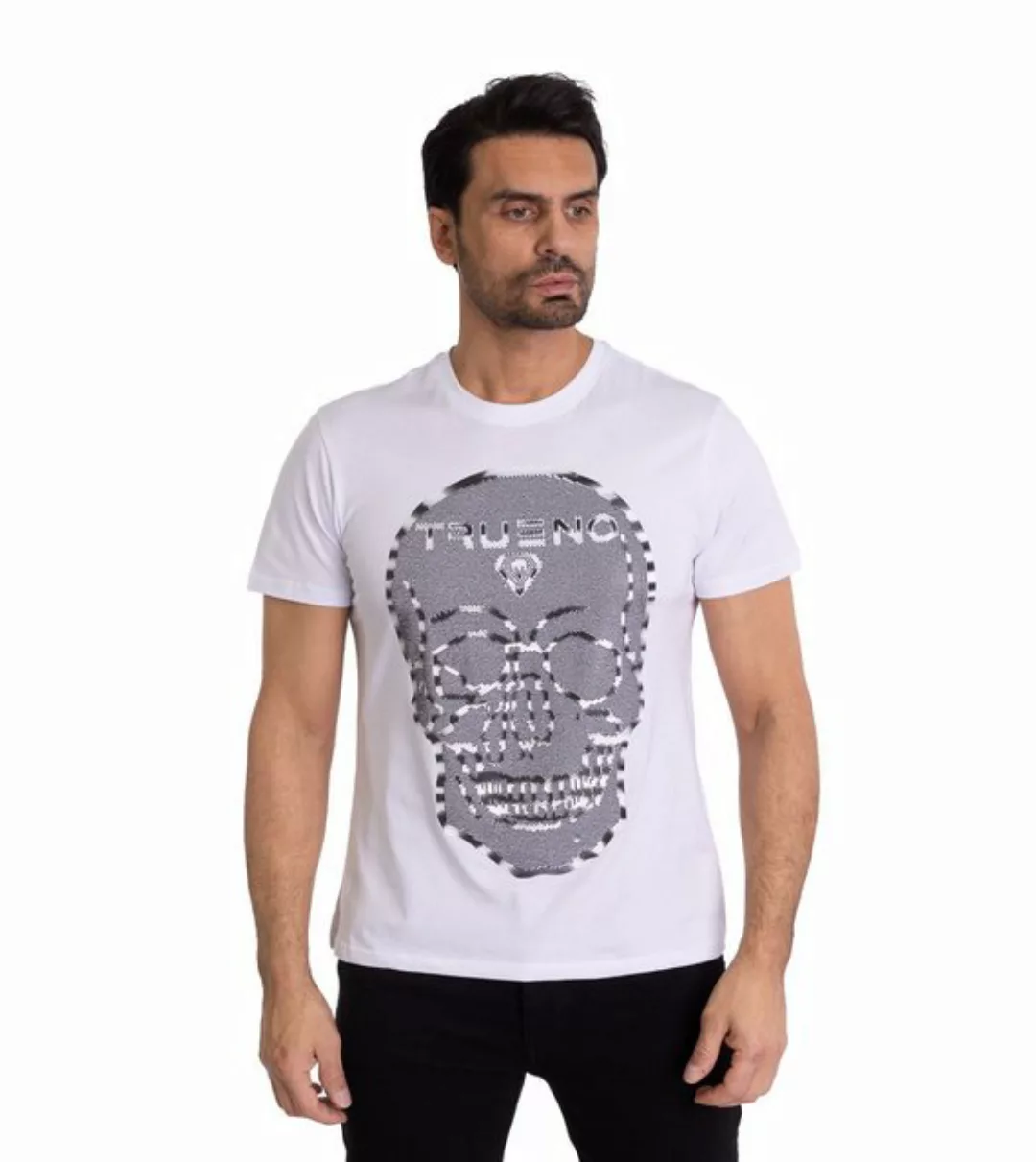 TRUENO T-Shirt Herren Totenkopf Strass T-Shirt mit 3D Look Weiß XL günstig online kaufen