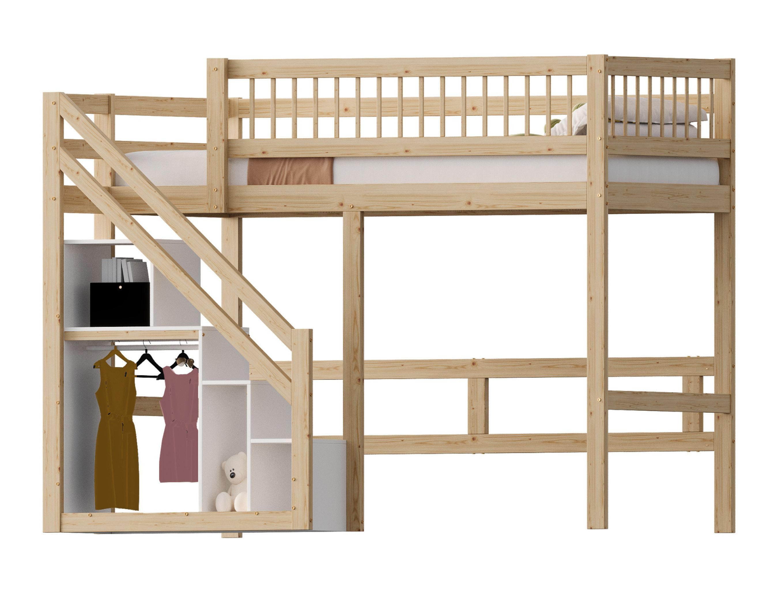 SeedWave Hochbett Holzbett mit Stauraumtreppe und günstig online kaufen