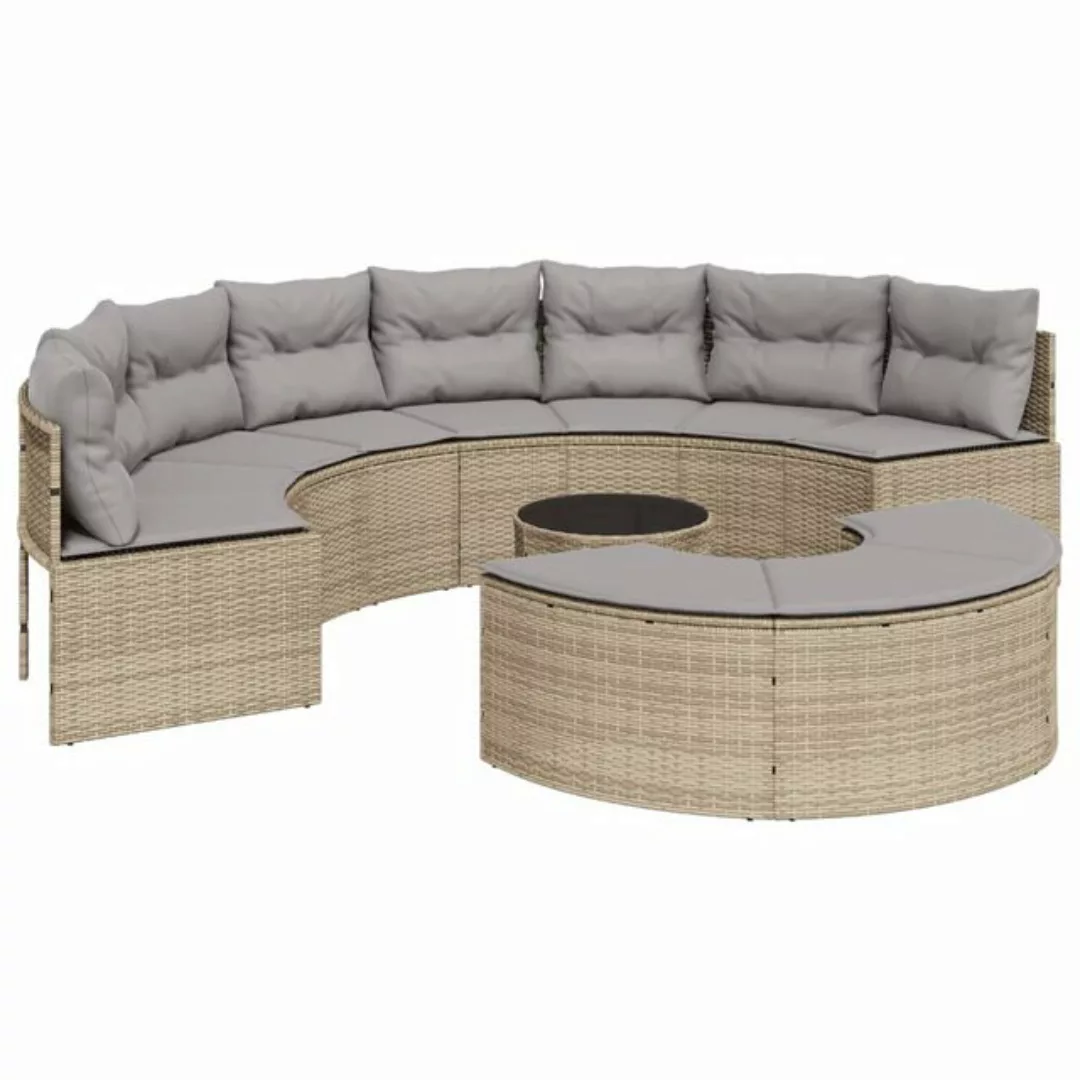 vidaXL Loungesofa 3-tlg. Garten-Sofagarnitur Halbrund Beige Poly-Rattan, 1 günstig online kaufen