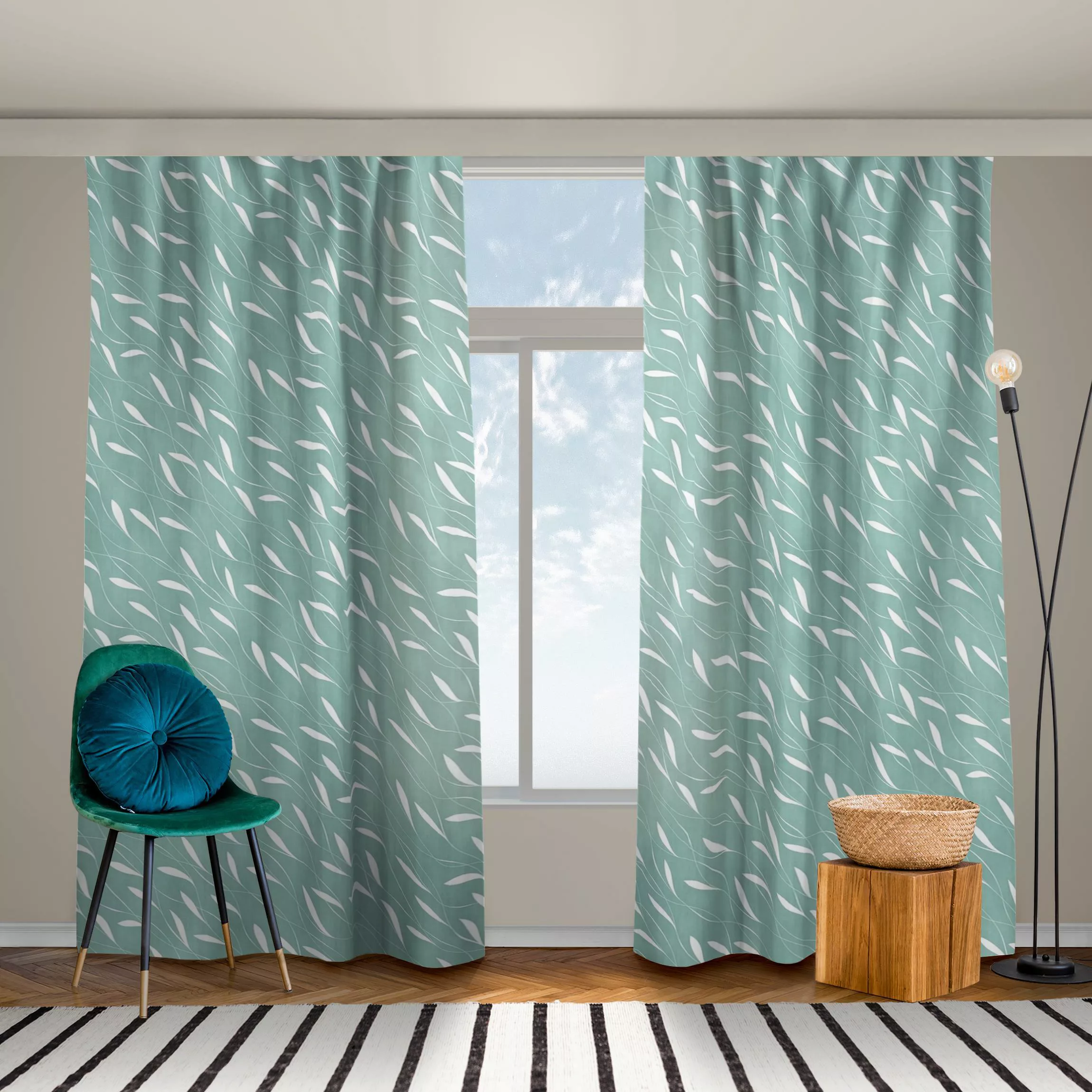 Vorhang Natürliches Muster Windhauch auf Blau günstig online kaufen