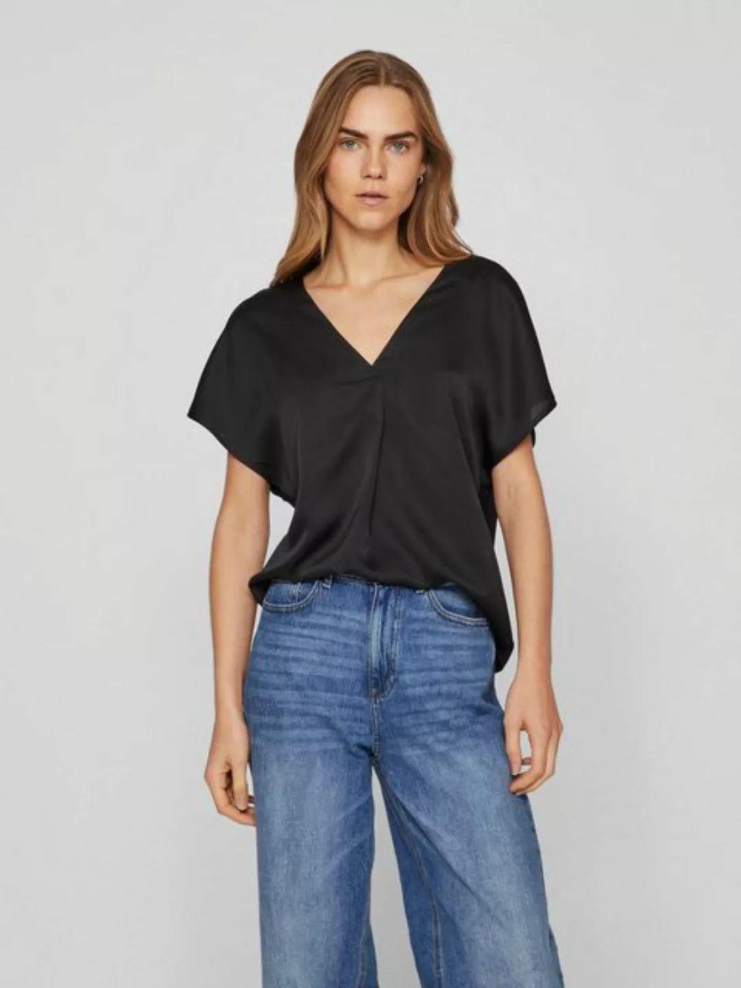 Vila V-Shirt "VIELLETTE V-NECK S/S SATIN TOP - NOOS" günstig online kaufen