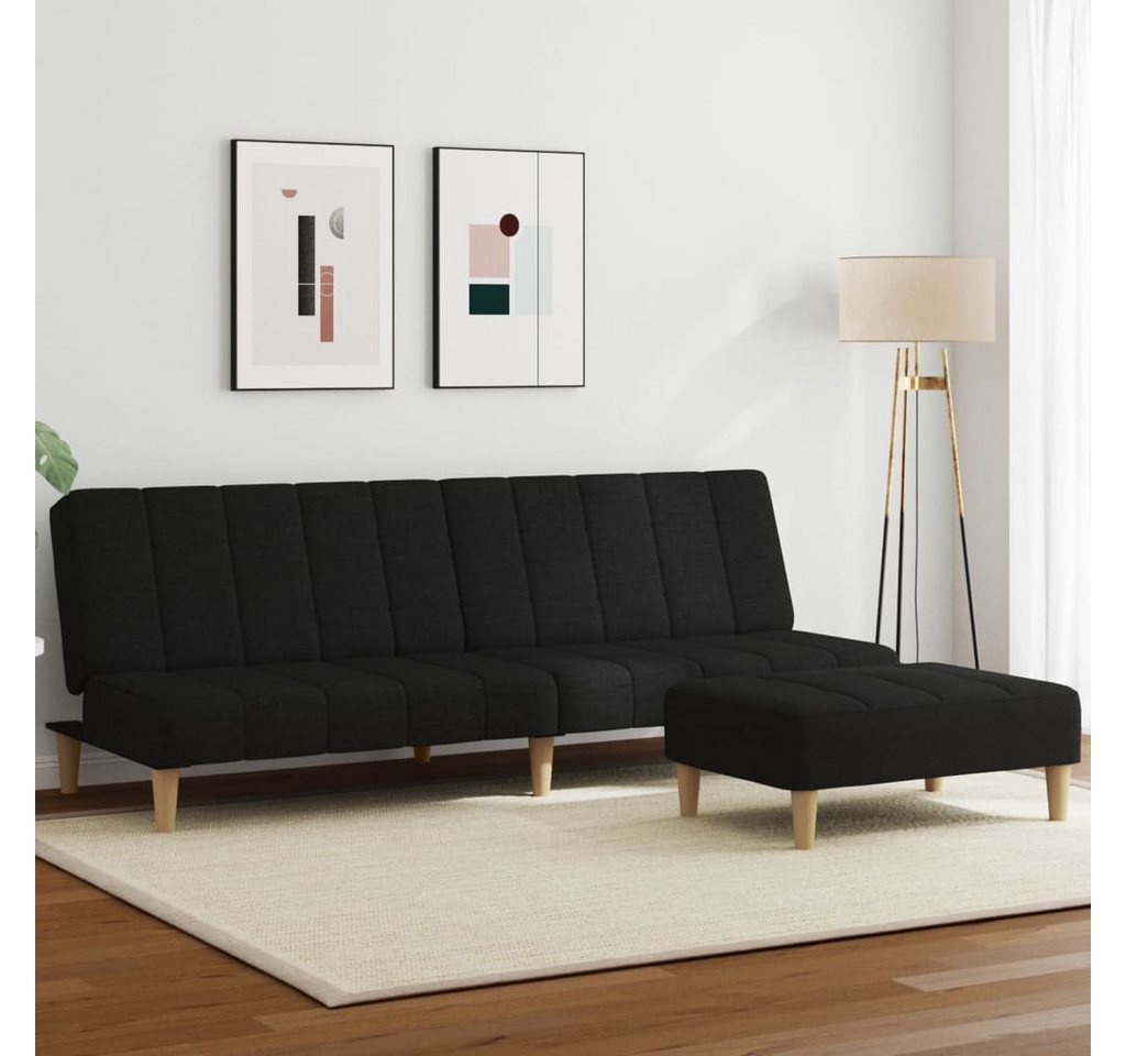 vidaXL Sofa, Schlafsofa 2-Sitzer mit Fußhocker Schwarz Stoff günstig online kaufen