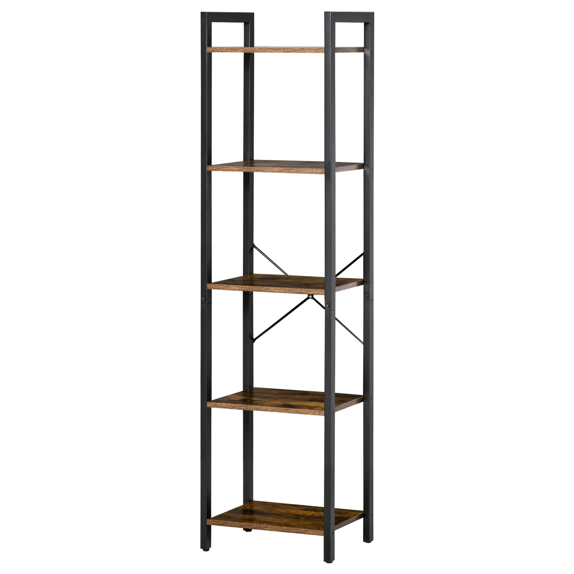 HOMCOM Bücherregal im Industrie-Stil H154 cm 5 Regale Schwarzer Stahl Spanp günstig online kaufen