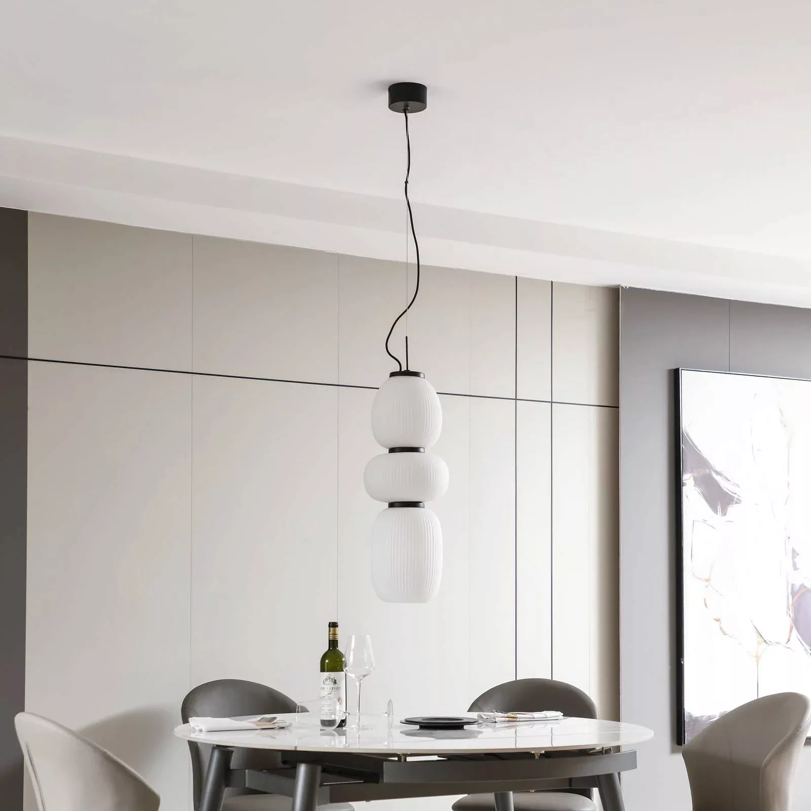 Lucande LED-Hängeleuchte Lucya, 3-flg., Glas, weiß, 64,5 cm günstig online kaufen