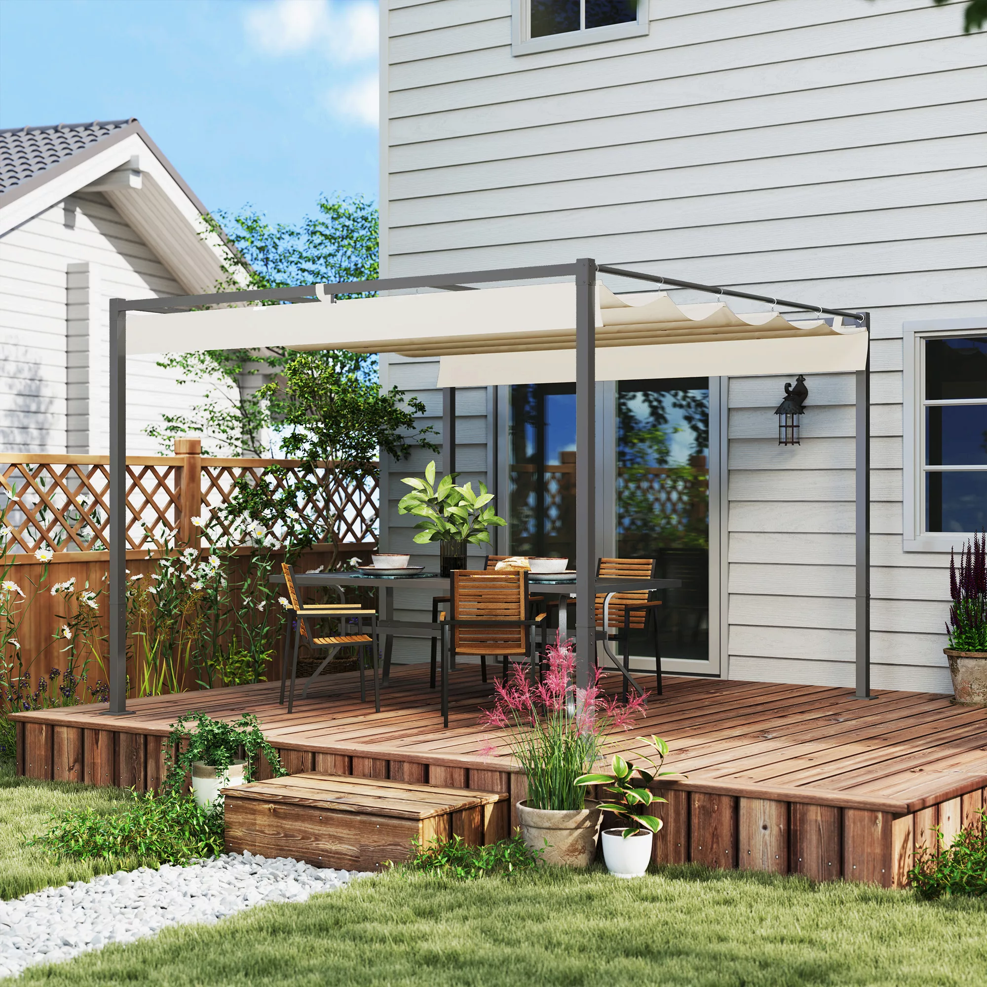 Outsunny Pergola ca. 3x3m Garten Pavillon, Terrassendachung aus Metall, Gar günstig online kaufen