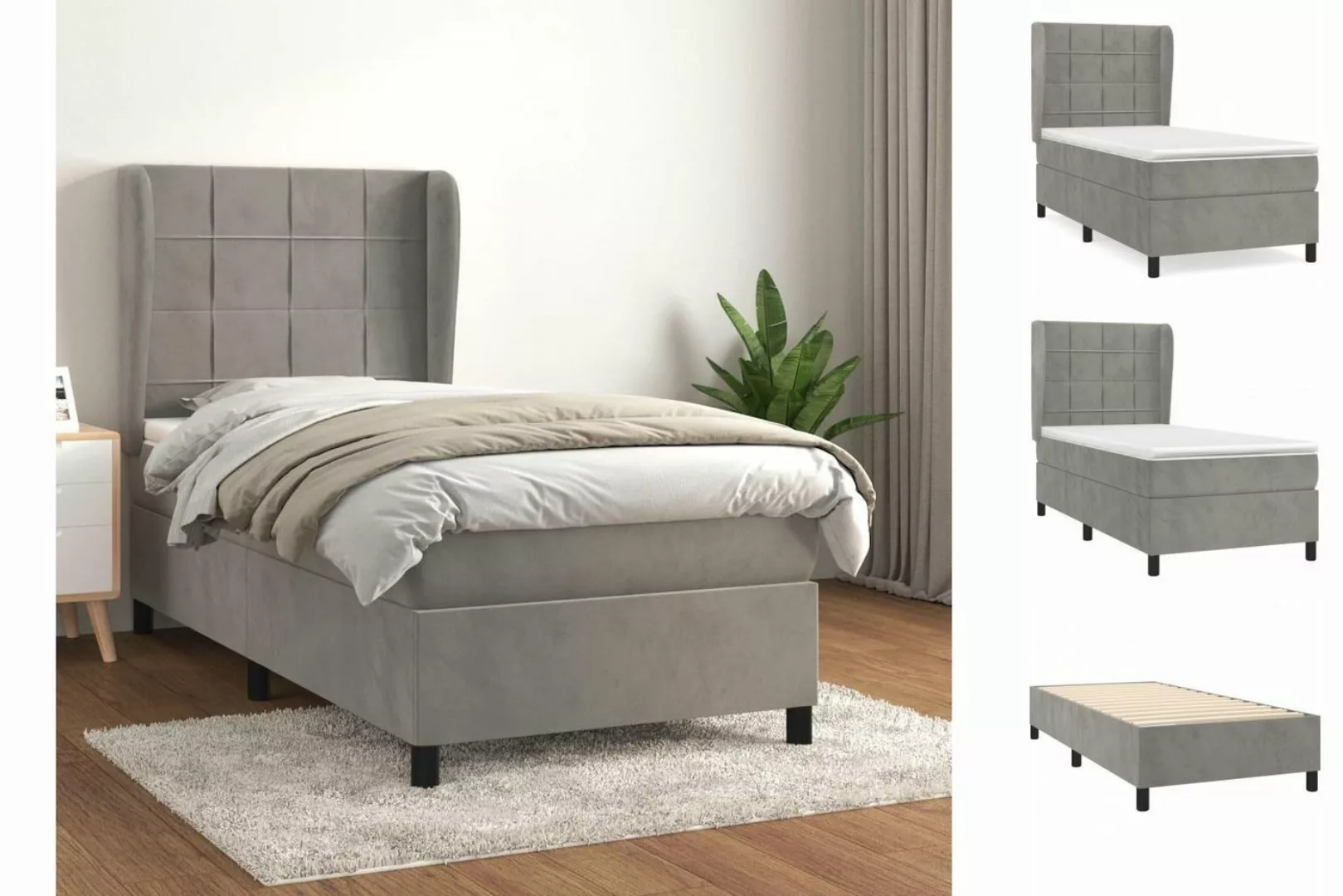 vidaXL Boxspringbett Boxspringbett mit Matratze Hellgrau 100x200 cm Samt Be günstig online kaufen