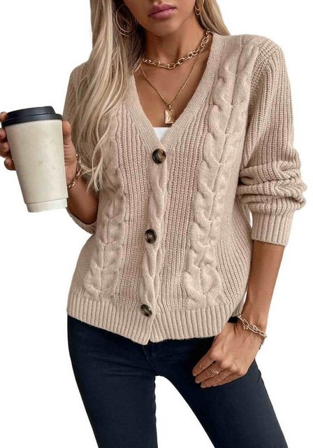 AUKUU Cardigan Damen einfacher Strickjackenmantel, Herbst- und Winter-Vinta günstig online kaufen