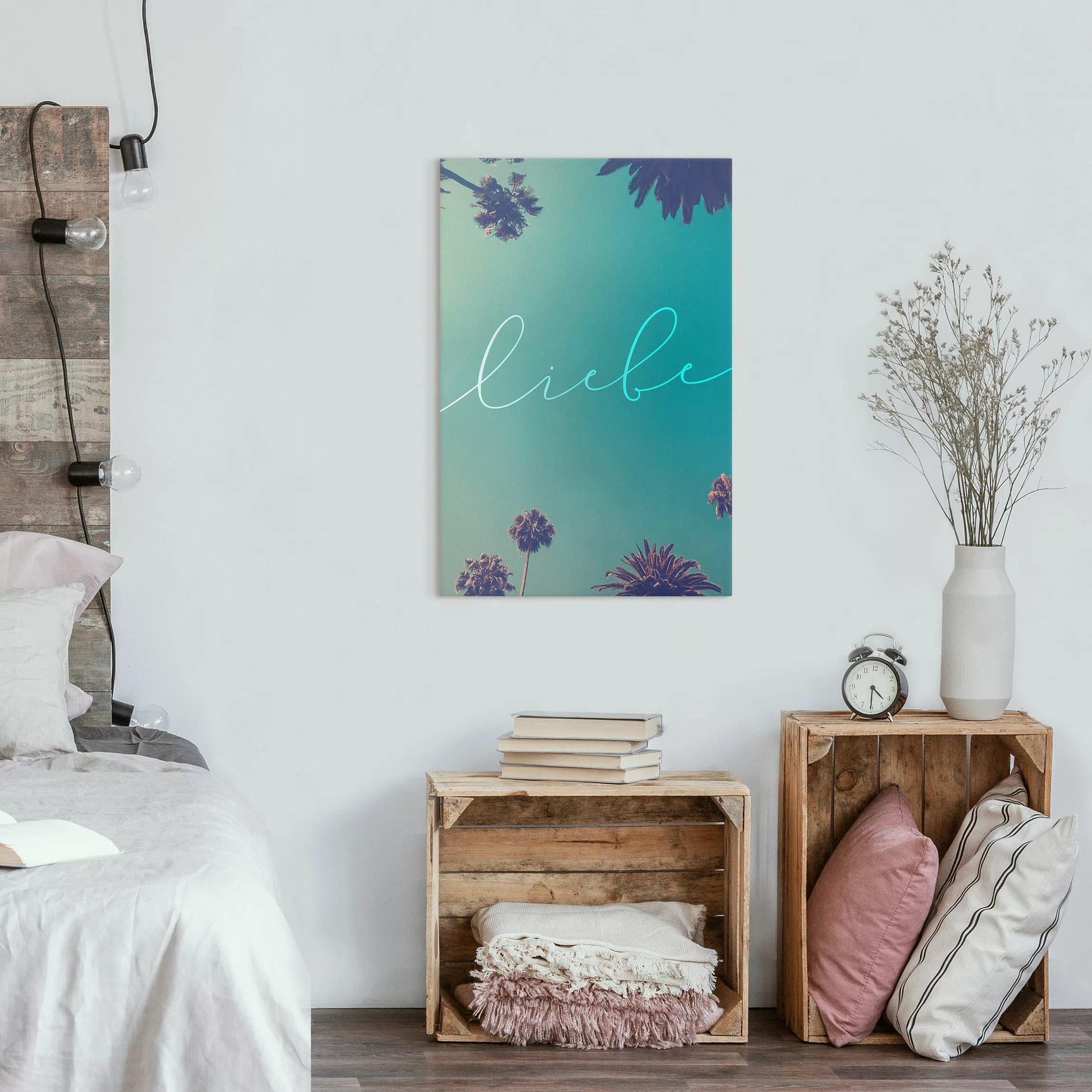 Leinwandbild Liebe Kalligrafie Palmen günstig online kaufen