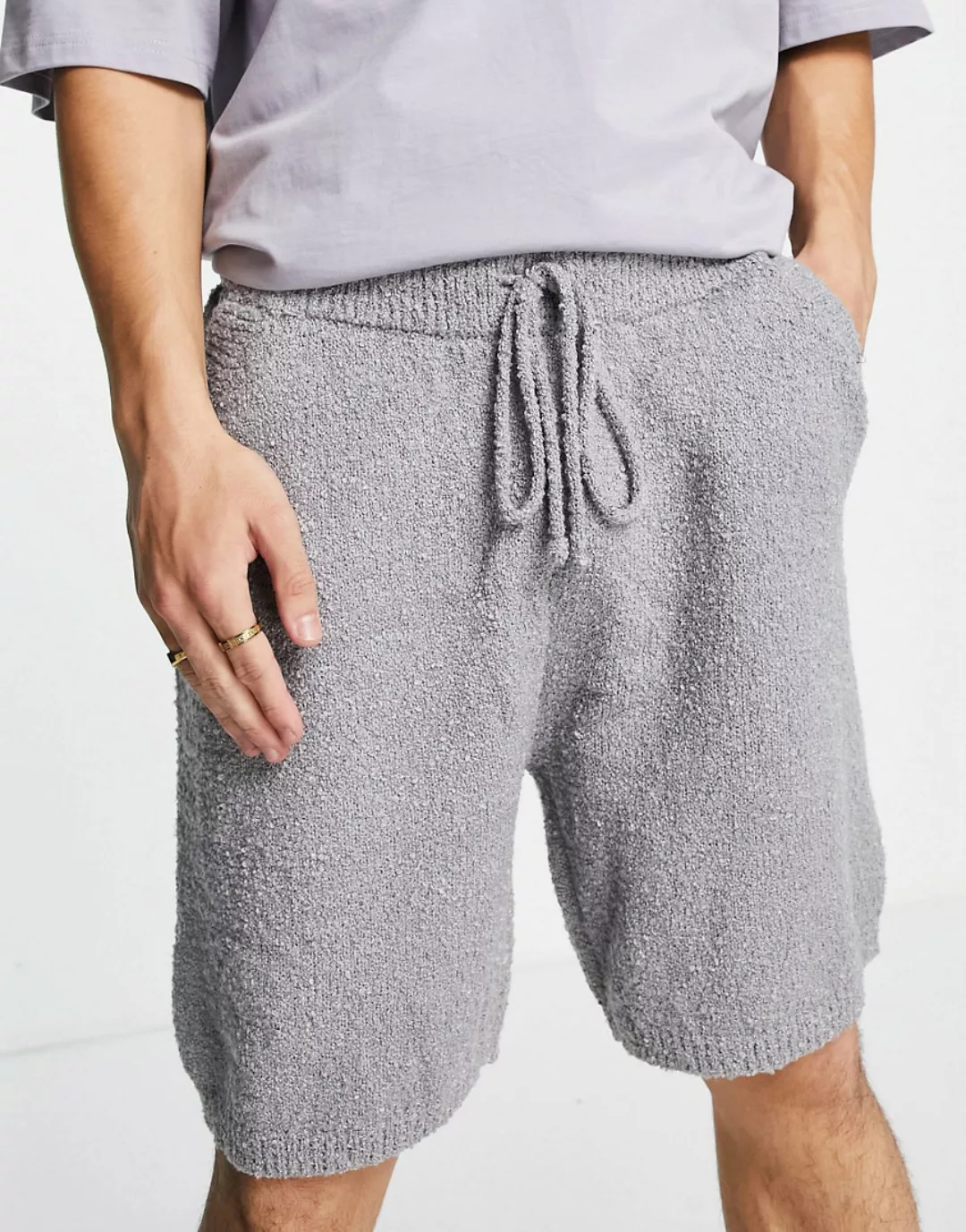 Menace – Gestrickte Bouclé-Shorts in Grau, Kombiteil günstig online kaufen