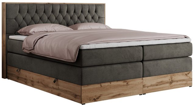 DB-Möbel Boxspringbett "KING LETTO" (Holzrahmen in Eiche-Optik, Topper T-25 günstig online kaufen