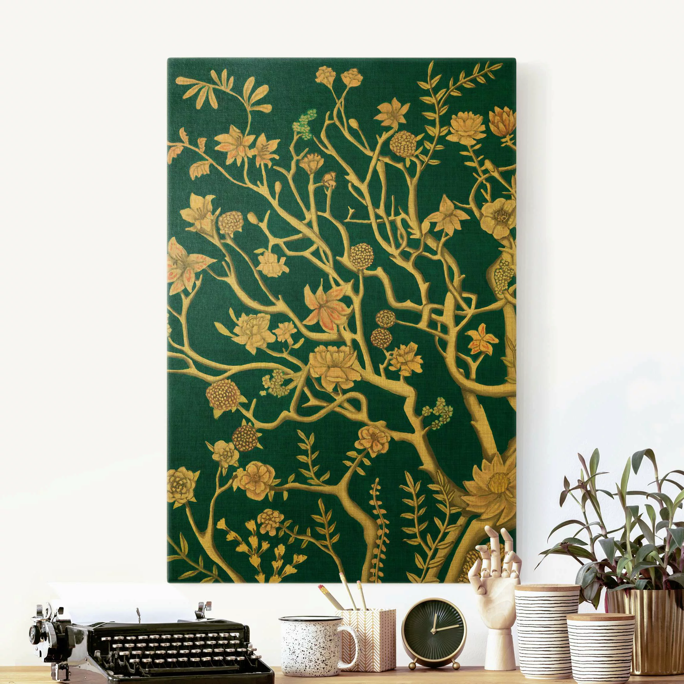 Leinwandbild Gold Chinoiserie Blumen in der Nacht I günstig online kaufen