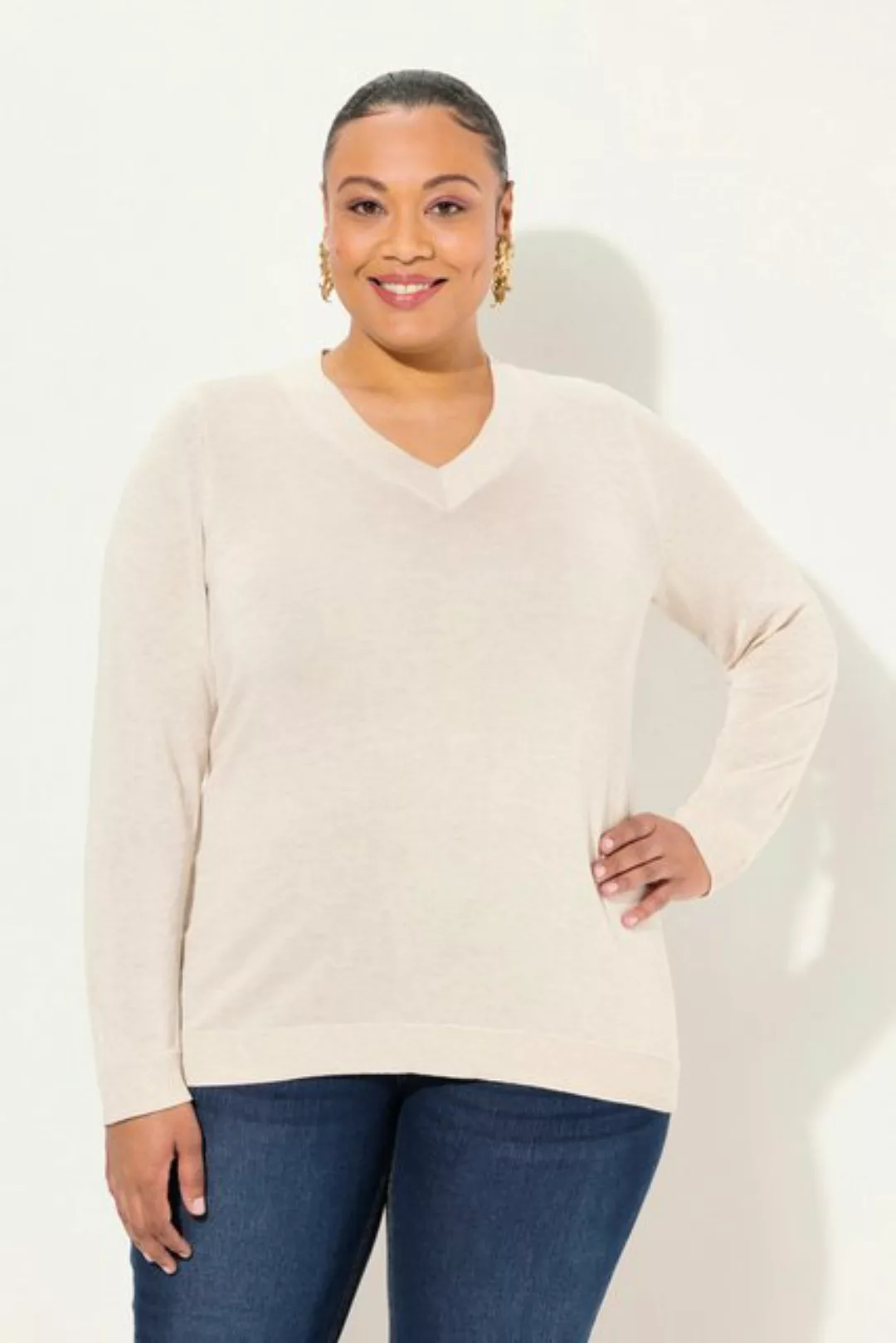 Ulla Popken Strickpullover Pullover V-Ausschnitt Langarm weicher Feinstrick günstig online kaufen