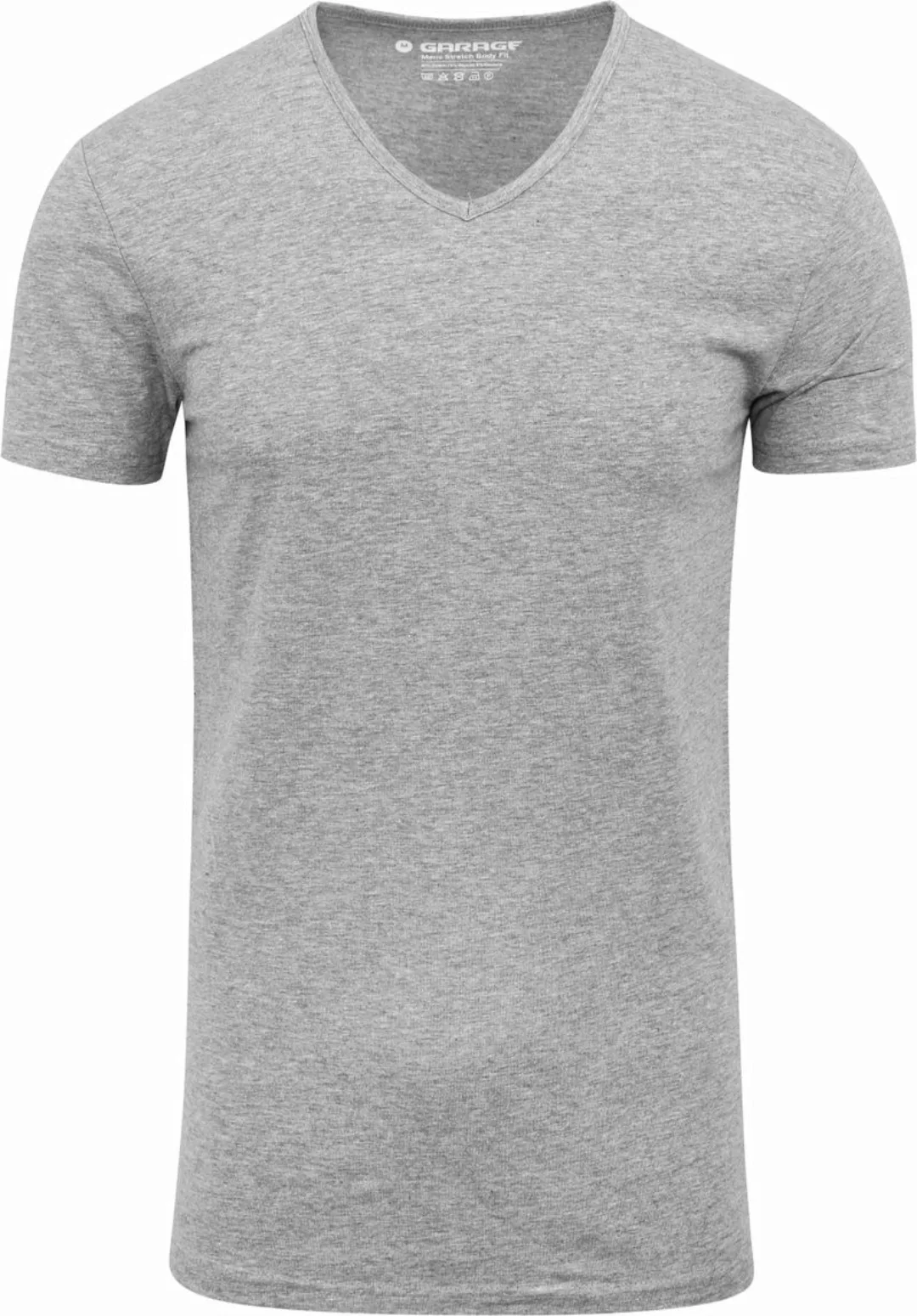 Garage Stretch Basic T-Shirt Grau V-Ausschnitt - Größe L günstig online kaufen