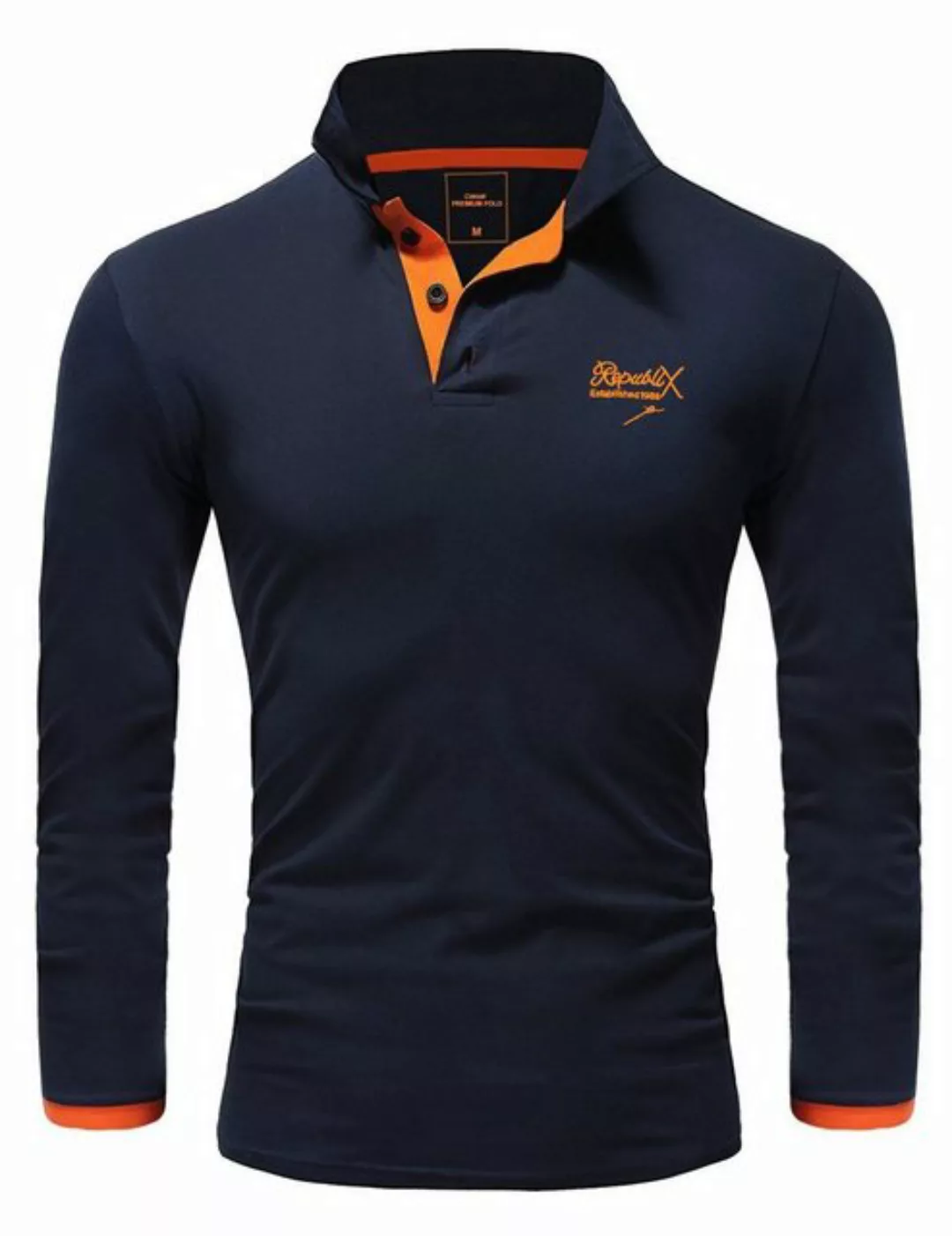 REPUBLIX Poloshirt OWEN Herren Basic Langarm Kontrast Polo Hemd günstig online kaufen